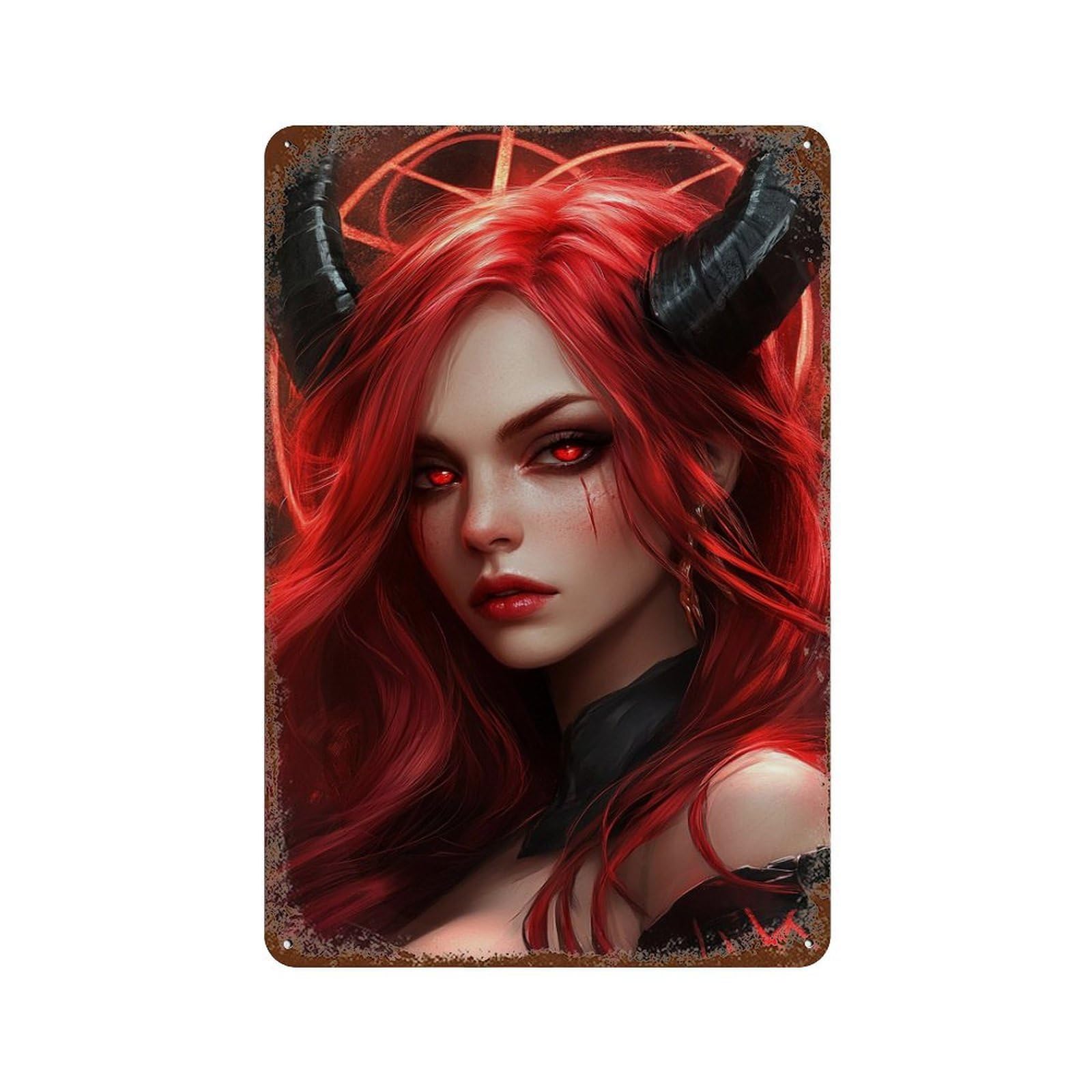 Devilish Red-Haired Fantasy Character 11.8"x7.9" Decorative Tin Sign, Farmhouse Wall Decor for Farmhouse, Kitchen And Entryway Decor