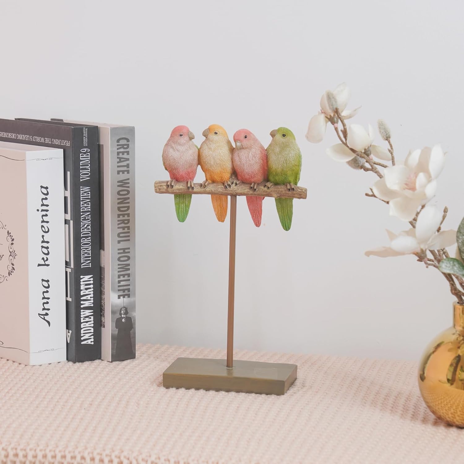 Braxio Bird Figurines Home Decor – Resin Tabletop Pink Bird Decor for Shelf Bookcase Dresser Modern Farmhouse Decorative Accent for Living Room Bedroom Office Gift image 5