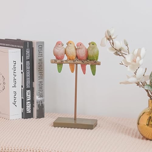 Miniatura 5 de Braxio Figuras de pájaro rosa para decoración del hogar, escultura de pájaro de resina para estante de mesa, estantería, soporte de TV, aparador,