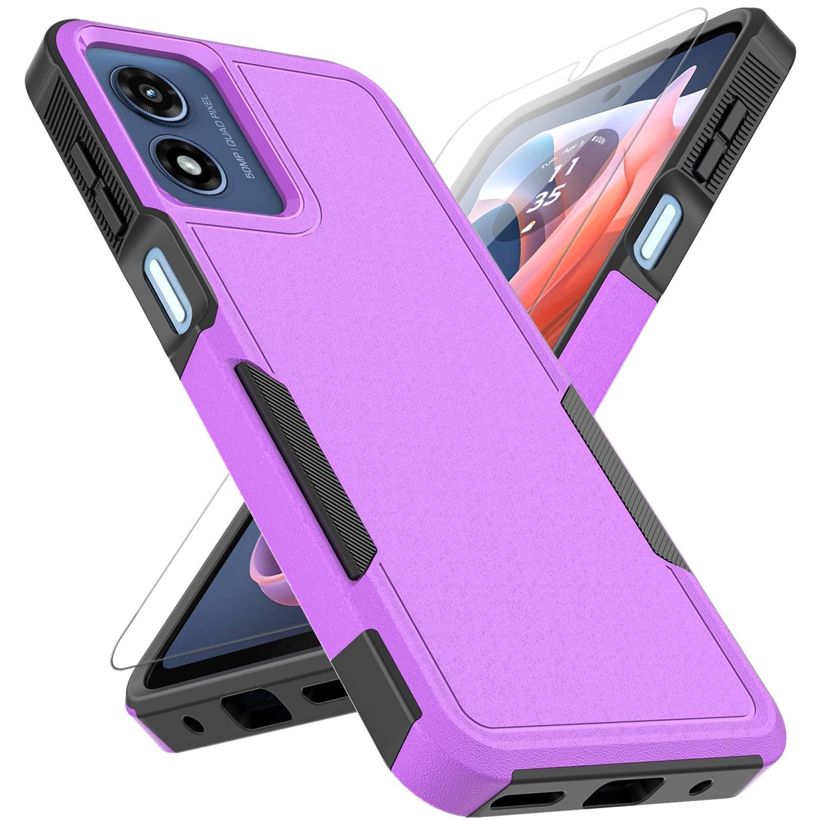 for Moto G Play 2024 Case: Dual Layer Protective Heavy Duty Cell Phone Cover Shockproof Rugged with HD Screen Protector - Military Protection Bumper