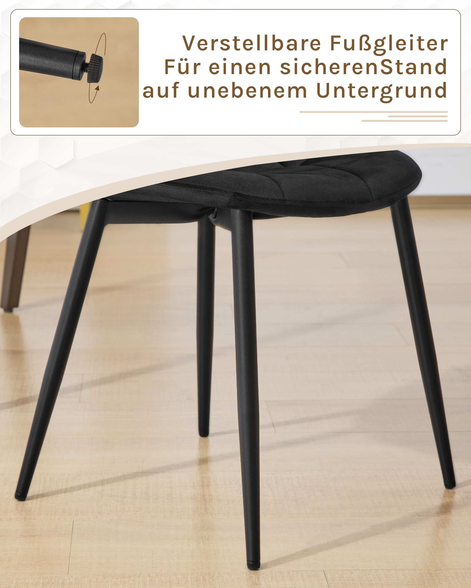 Lestarain Esszimmerstühle 4er Set mit Rückenlehne, für Esszimmer Küche Wohnzimmer, Küchenstühle gepolstert mit Samtbezug, aus Metall, ergonomisches Design, Schwarz