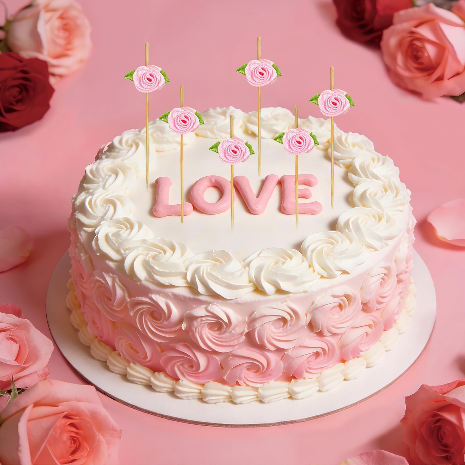 Stuzzicadenti da Cocktail, 100 Pezzi Spiedini da Cocktail Fiore, con Decorazioni Fiore e Foglie Verdi, 12cm, per Estate, Feste di San Valentino, Compleanno e Matrimoni (Rosa)