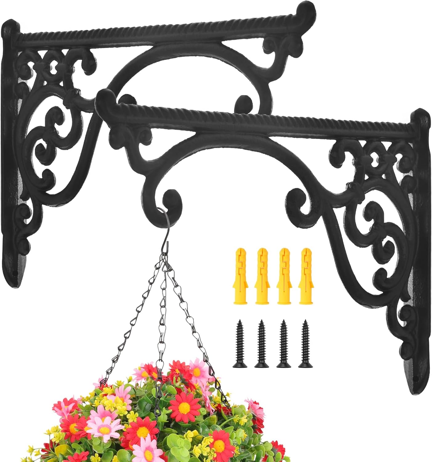 Heavy Duty Metal Plant Hanger Wall Mounted - 2 Pack Rustproof Plant Hooks for Hanging Plants, Flower Pots, Bird Feeders, Lanterns, Wind Chimes, Indoor Outdoor Decorative Plant Bracket