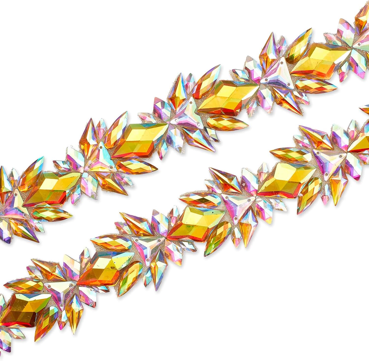 ICY Resin Rhinestone Iron On Gel Backed Trim Sold by The Yard (Gold)