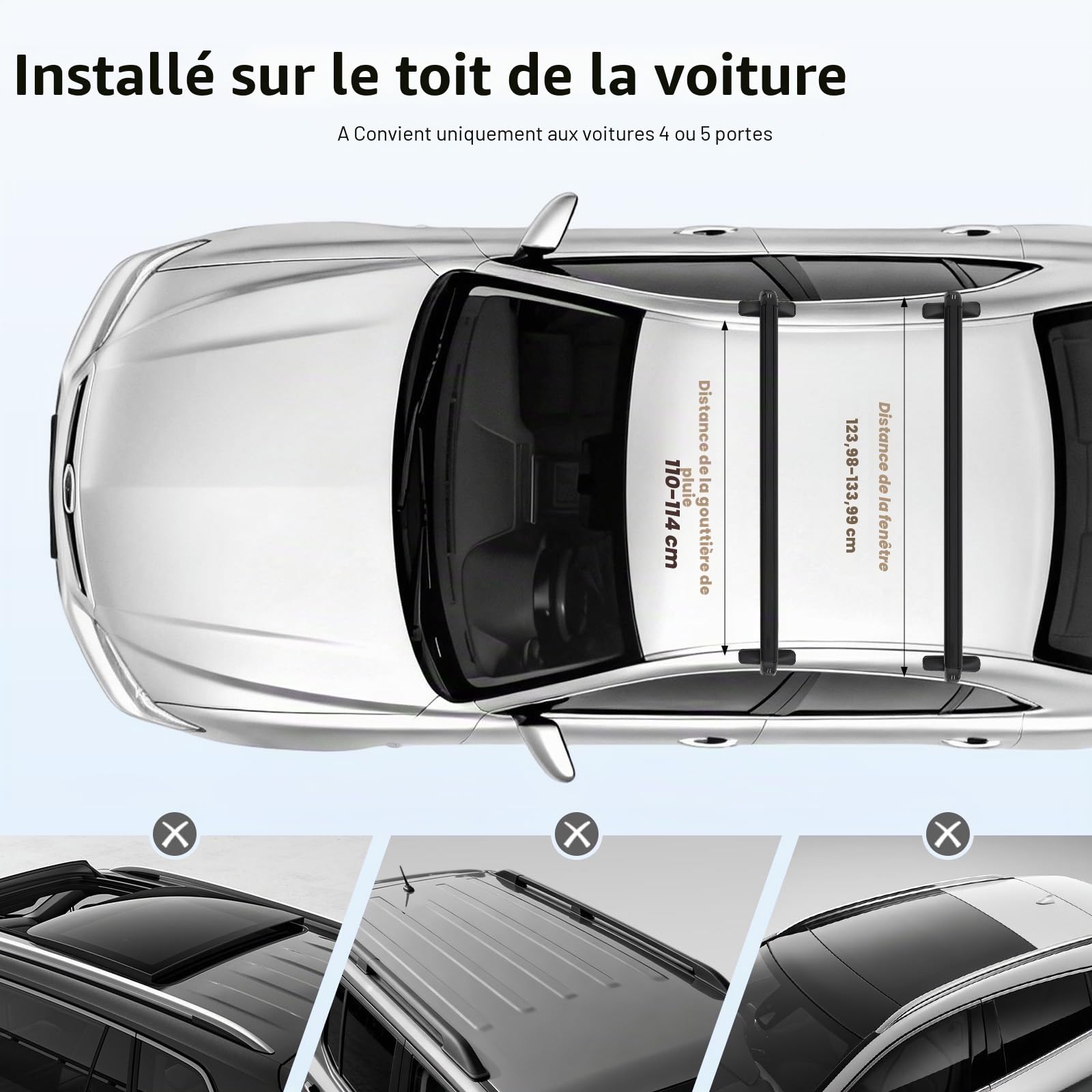Barres de toit universelles pour voiture, 100 cm, aluminium, capacité de charge statique 75 kg, barre portable universelle pour la plupart des voitures à 4 ou 5 portes uniquement