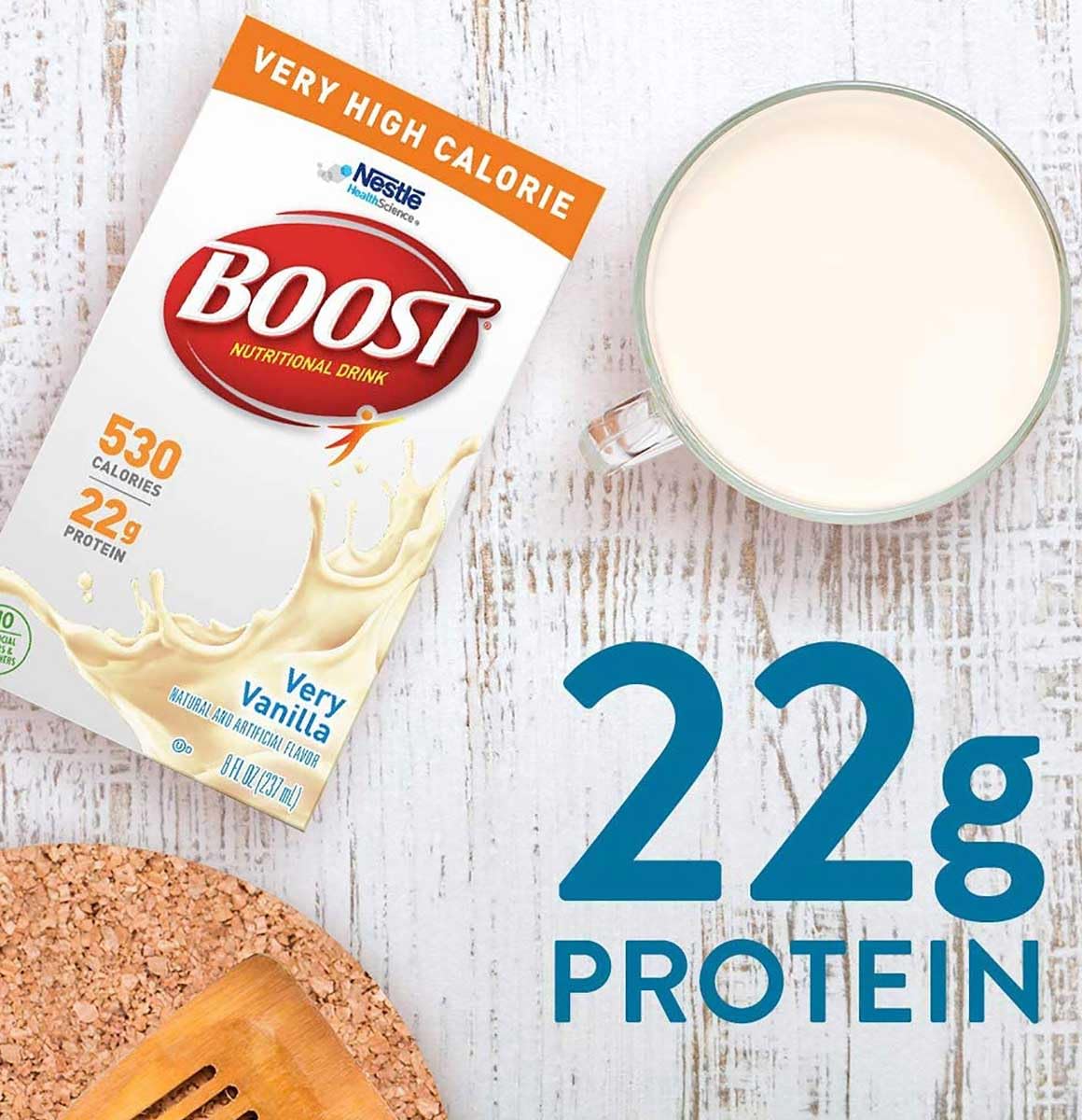 Boost Very High Calorie Nutritional Drink Very Vanilla, Made with Natural Vanilla Flavor & No Artificial Flavors, Colors & Sweeteners, 8 FL OZ (Pack of 24)