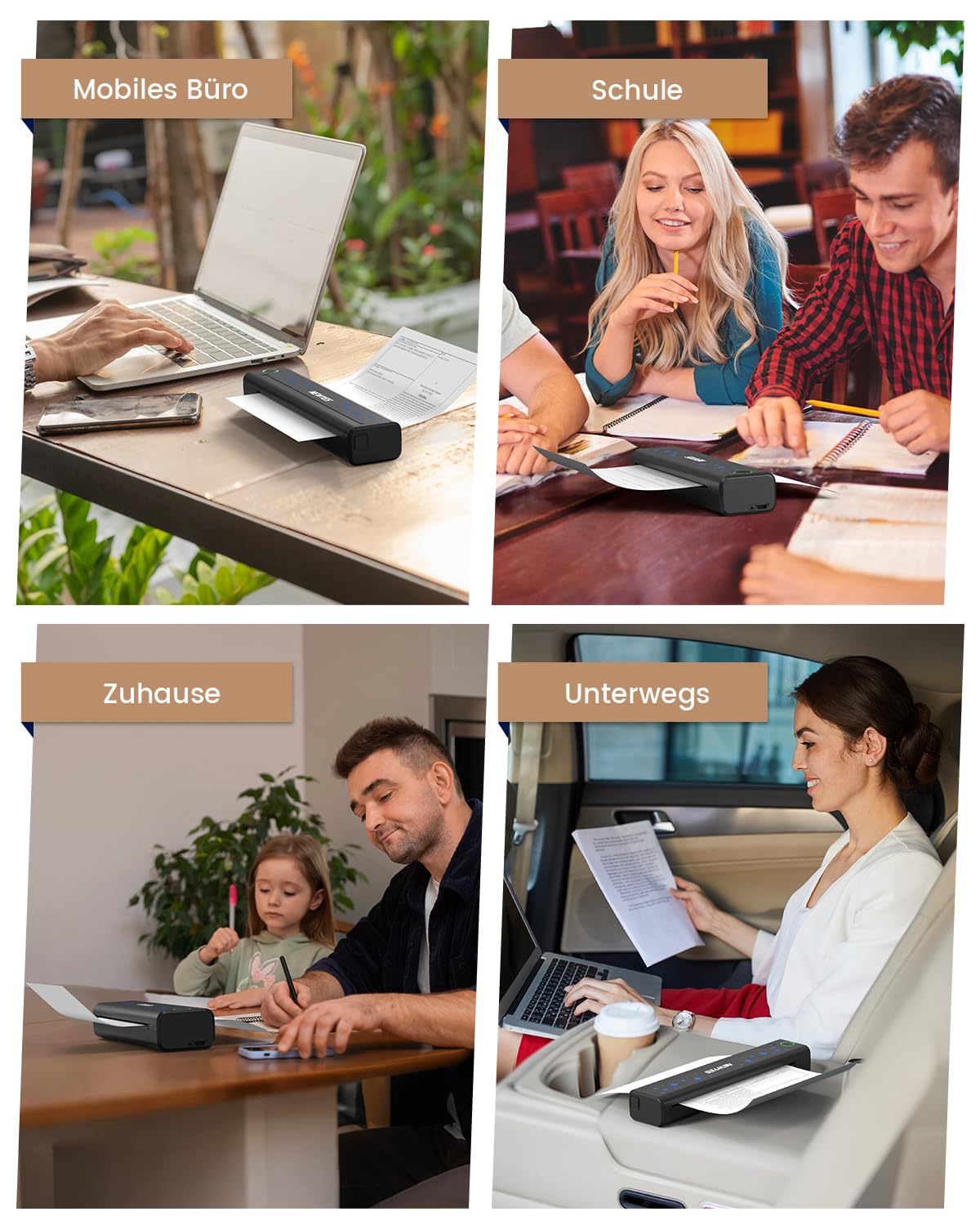 NEWYES Tragbarer A4 Thermodrucker, 203 DPI Ohne Tinte Bluetooth Drucker mit 2000mAh Akku für Unterwegs & Auto, Kompakt Reisedrucker Unterstützt iOS Android & Laptop, Mobiles Büro