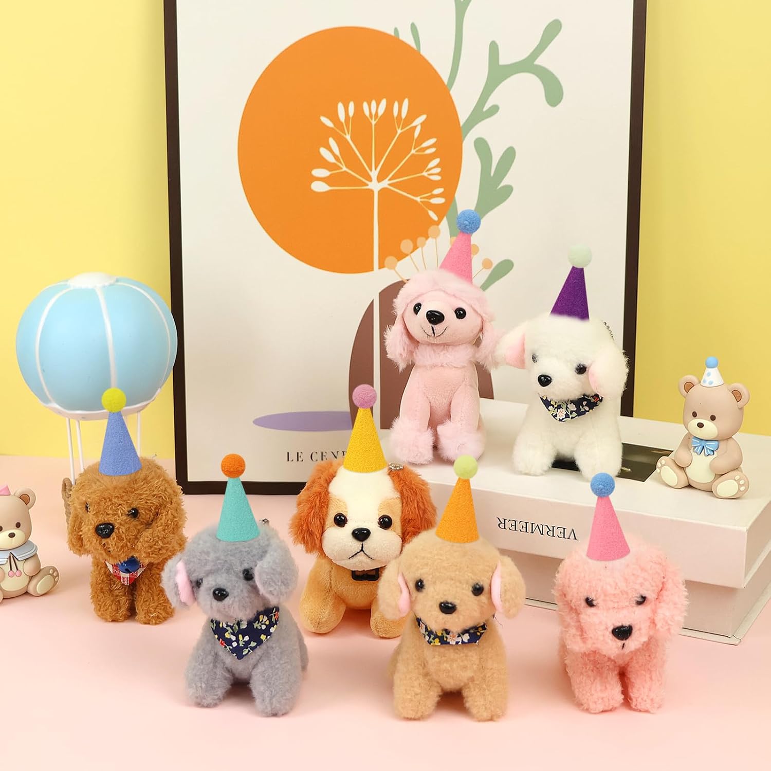 12 Pack Mini Party Hats for Stuffed Animals Figures, Tiny Finger Hats for Mini Toys Dinosaur Animal for Birthday Party Decoration Cake Toppers