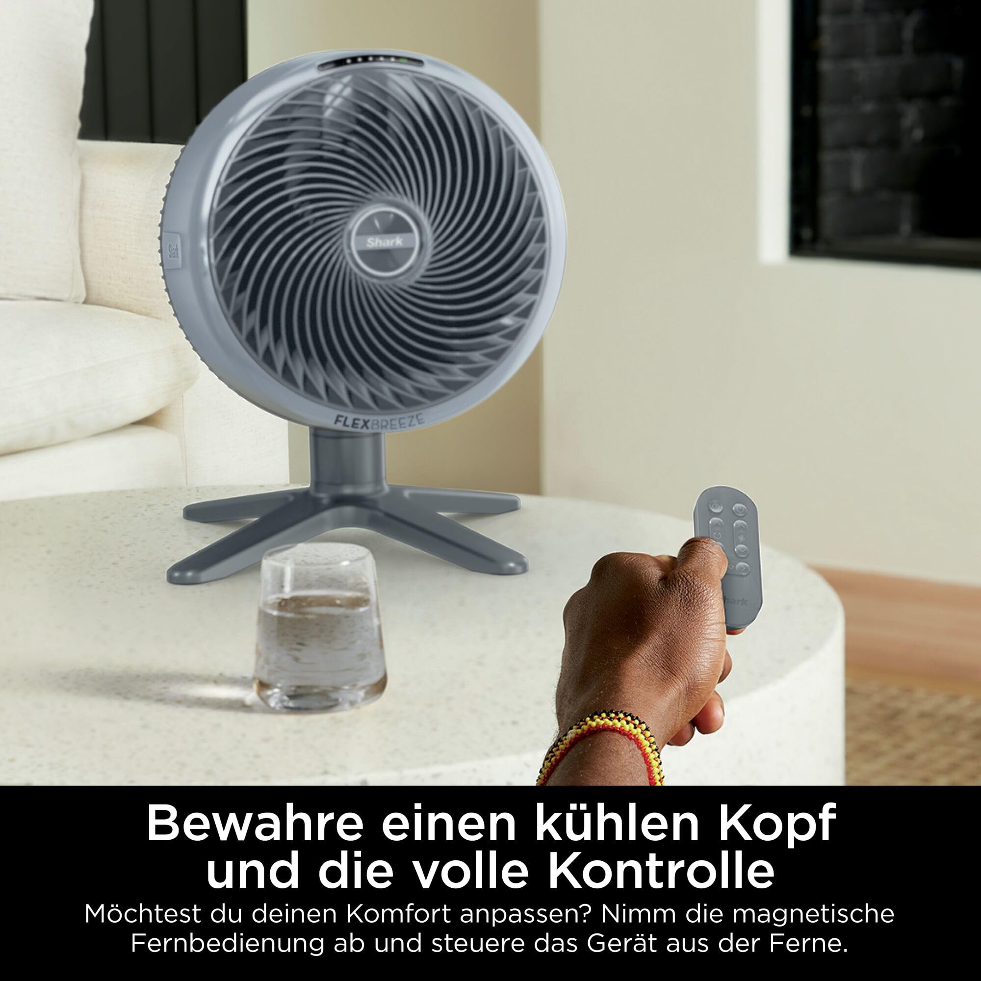 Shark FlexBreeze TableMate Akku-Ventilator, 24h Laufzeit, Hochgeschwindigkeits-Kühlung, 20 m Reichweite, 5 Geschwindigkeiten, Oszillation, Fernbedienung FA150EU
