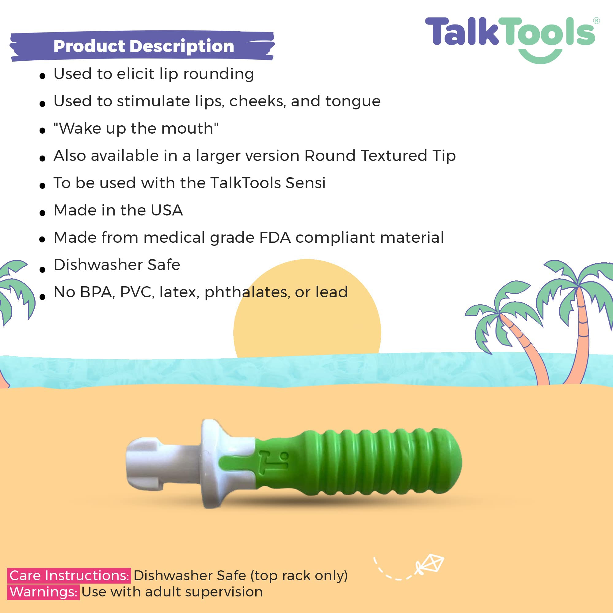 TalkTools Sensi Tip - Pour enfants autistes, TDAH, orthophonie - Améliore la morsure, la mastication et la force de la mâchoire - Passe au lave-vaisselle (vert, 1 pièce)