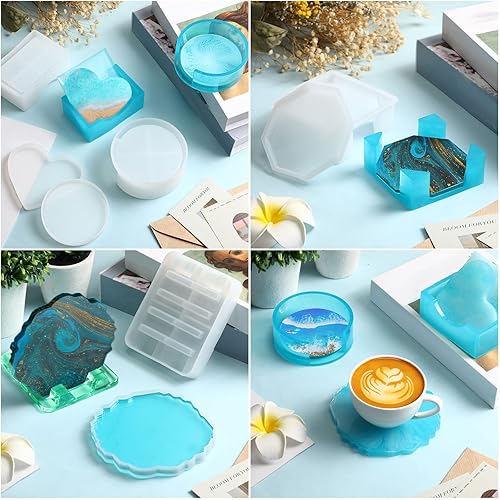 Miniatura 5 de Juego de 25 moldes para posavasos de resina de silicona epoxi con caja de almacenamiento para manualidades, manualidades, decoración del hogar, 5