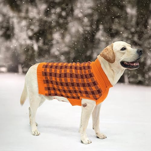 Miniatura 7 de PUPTECK Suéter a cuadros para perro y gato, ropa de punto para otoño e invierno, ropa cálida para perros pequeños, medianos y grandes, naranja, L