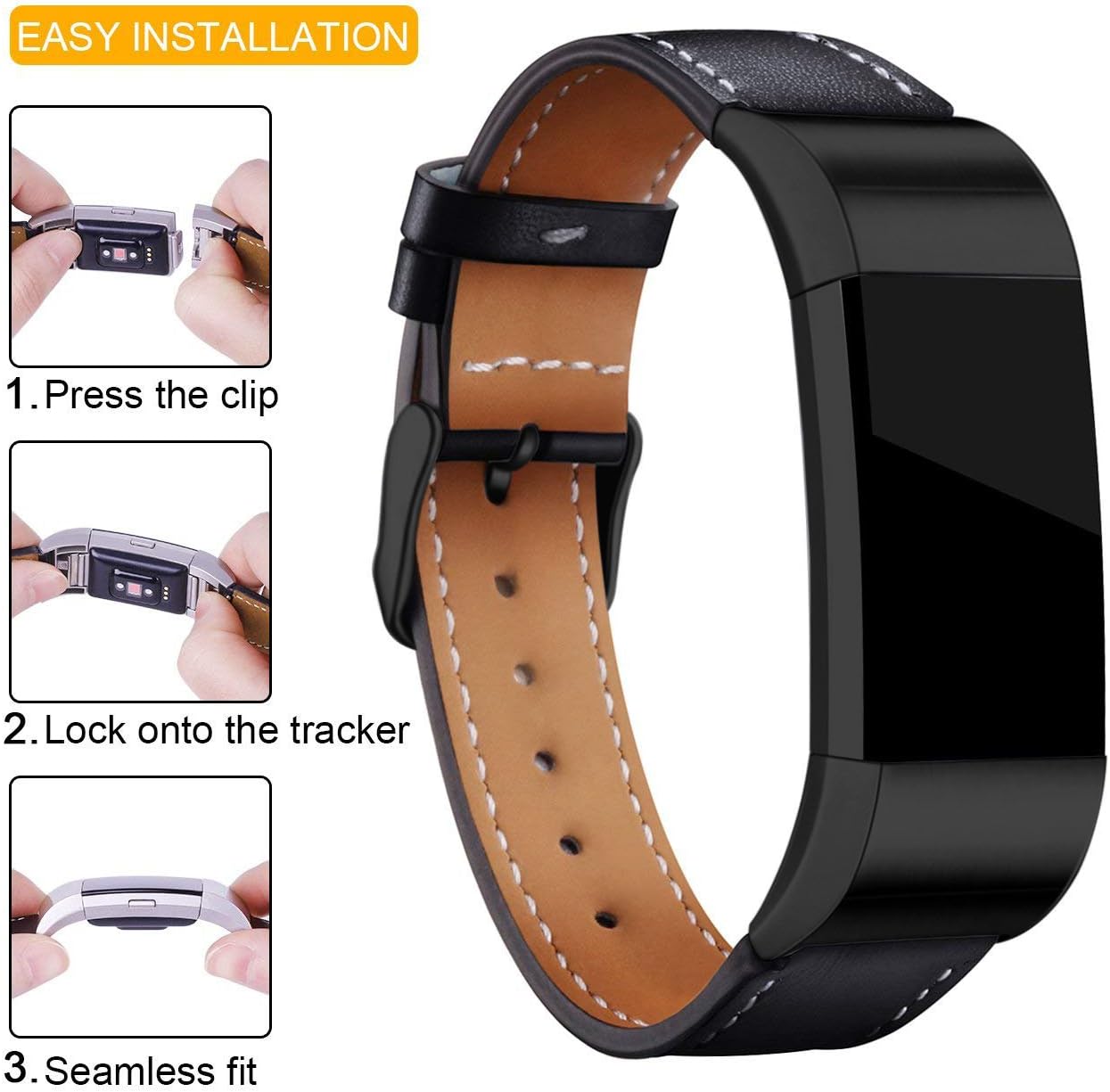 Mornex Strap Compatible Fitbit Charge 2 Band Leather Strap - Image 5