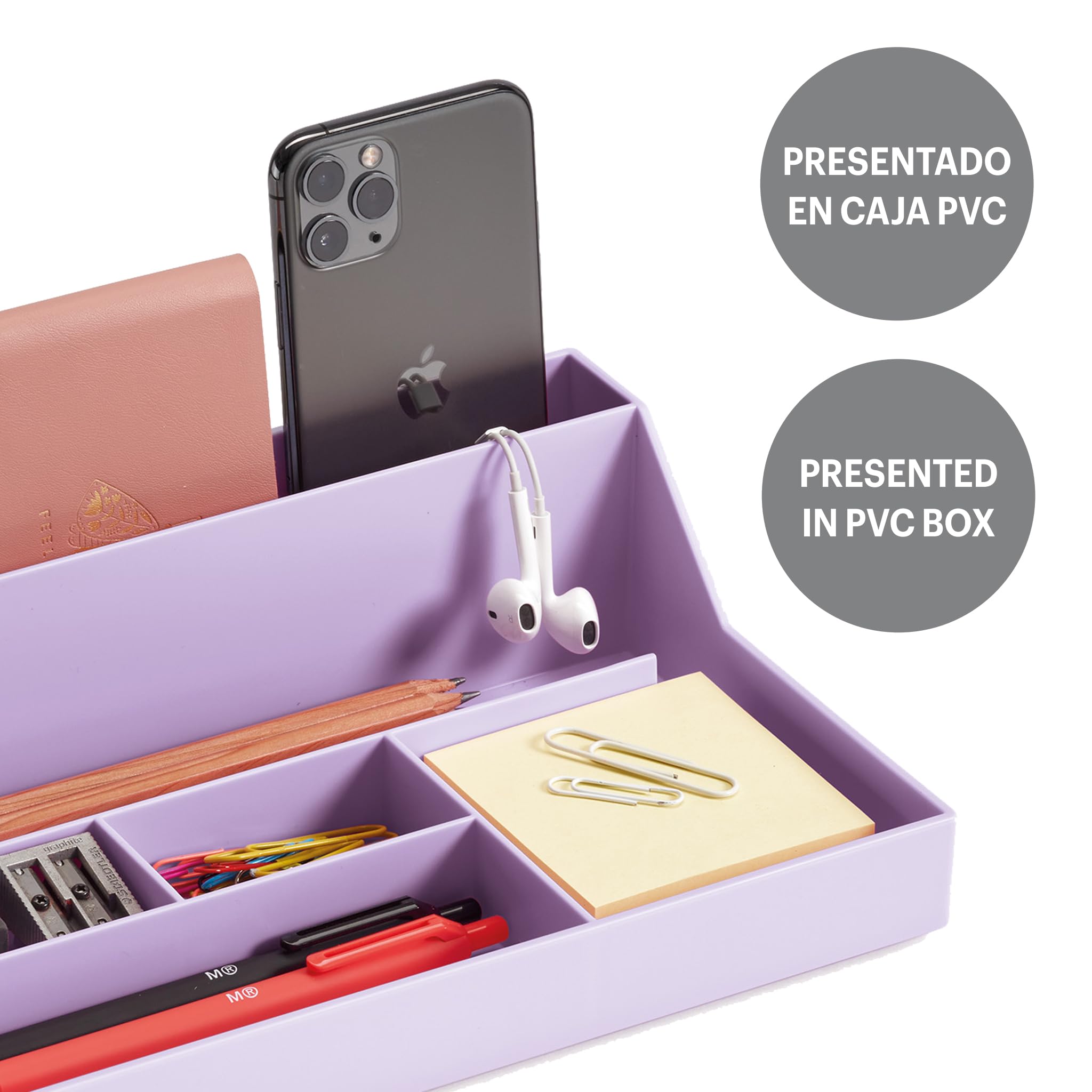 Miquelrius - Desk Organiser Tray Desk Organiser Size 250 x 175 x 72 mm Mauve, Malva - Image 4