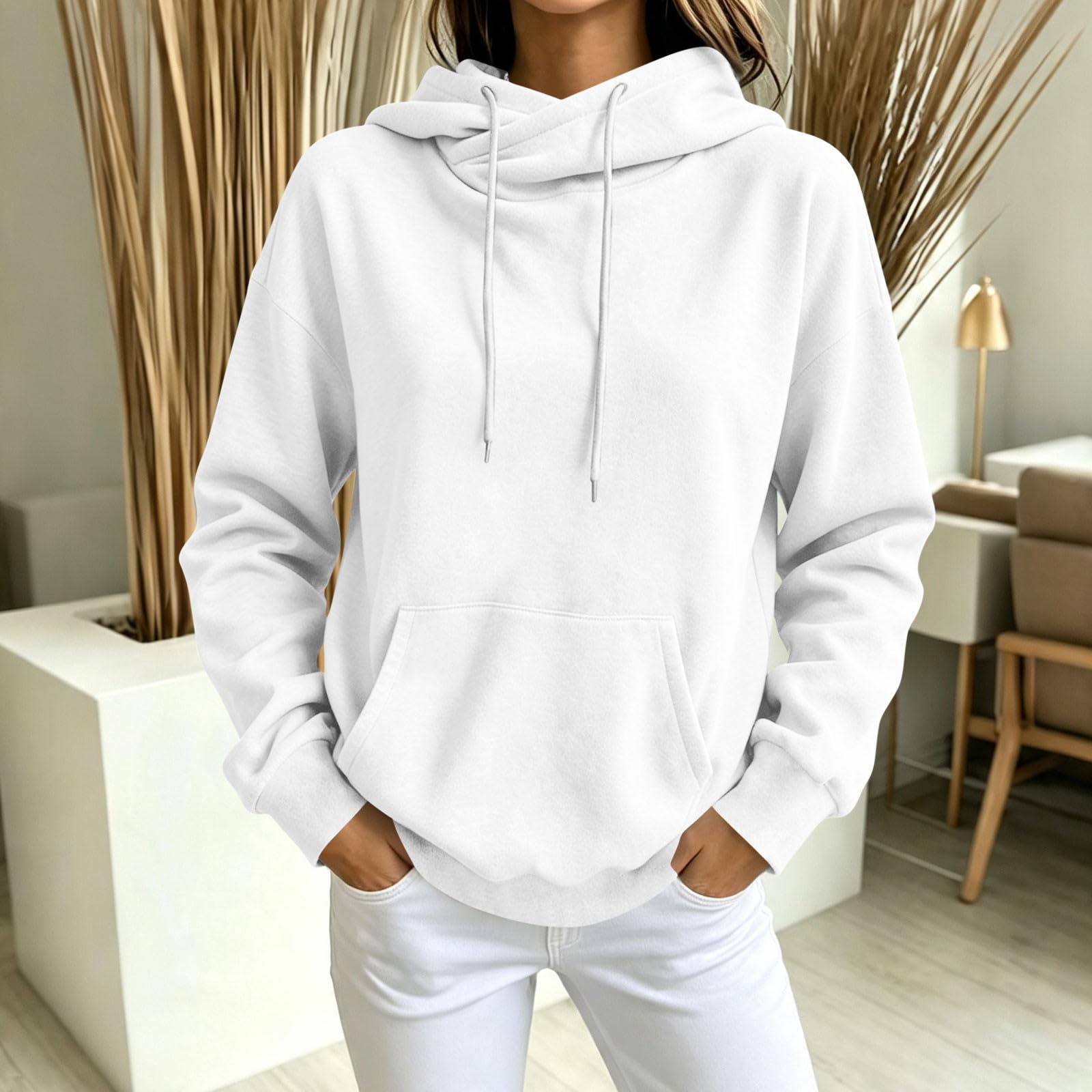 Hoodie Damen Winter Kapuzenpullover Einfarbig Sweatshirt mit Kapuze Weich Oberteile Bekleidung Streetwear Lässig Hoodies Bequeme Langarmshirt Winterpullover Mode Hoody Activewear Warm Pullover