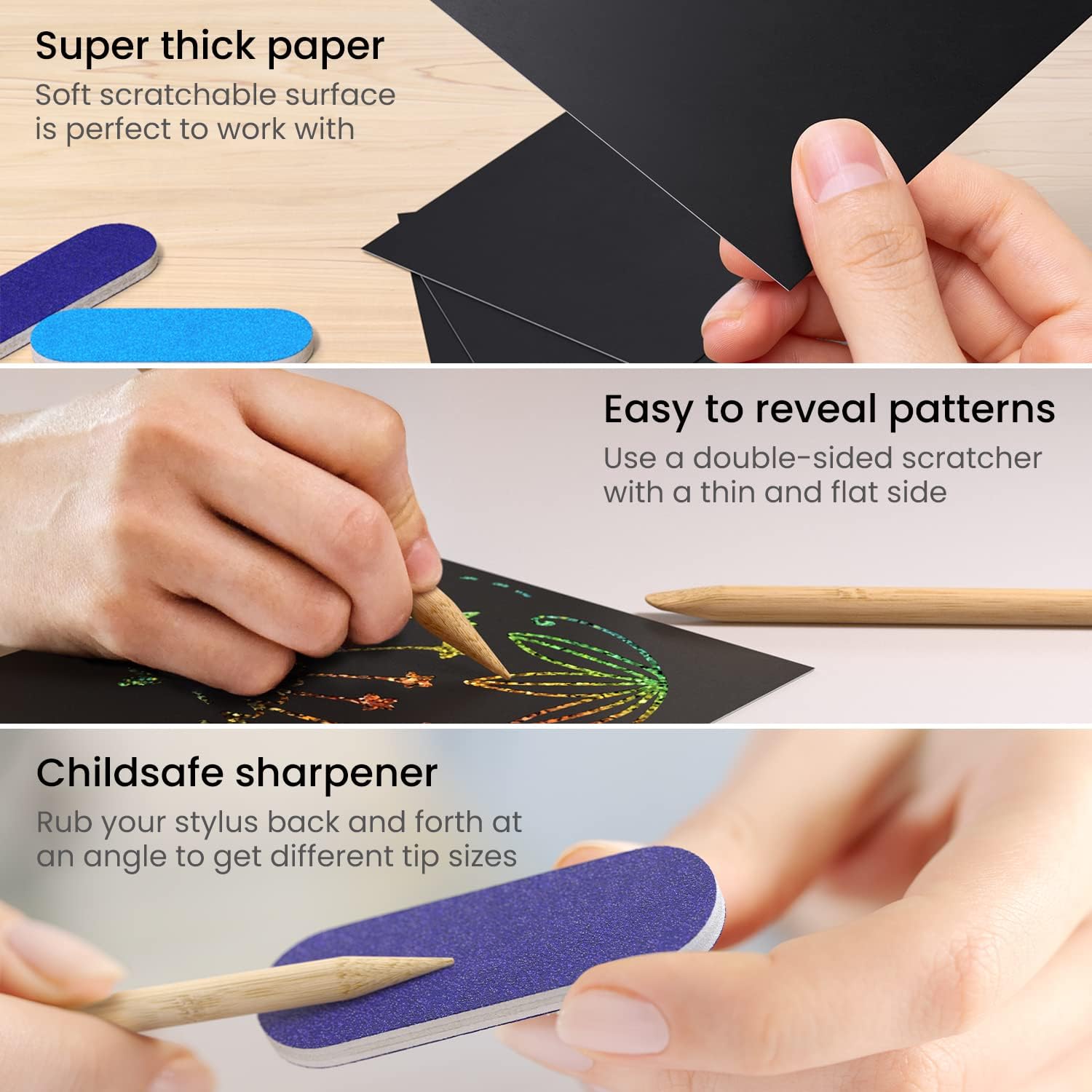 Arteza Scratch Paper, Set of 202 Notes, 3.5 x 3.5 Inches, 200 Rainbow and 2 Gold-Foil Star Backgrounds, Includes 2 Scratchers and 2 Sharpeners, Art Supplies for Craft and DIY Projects