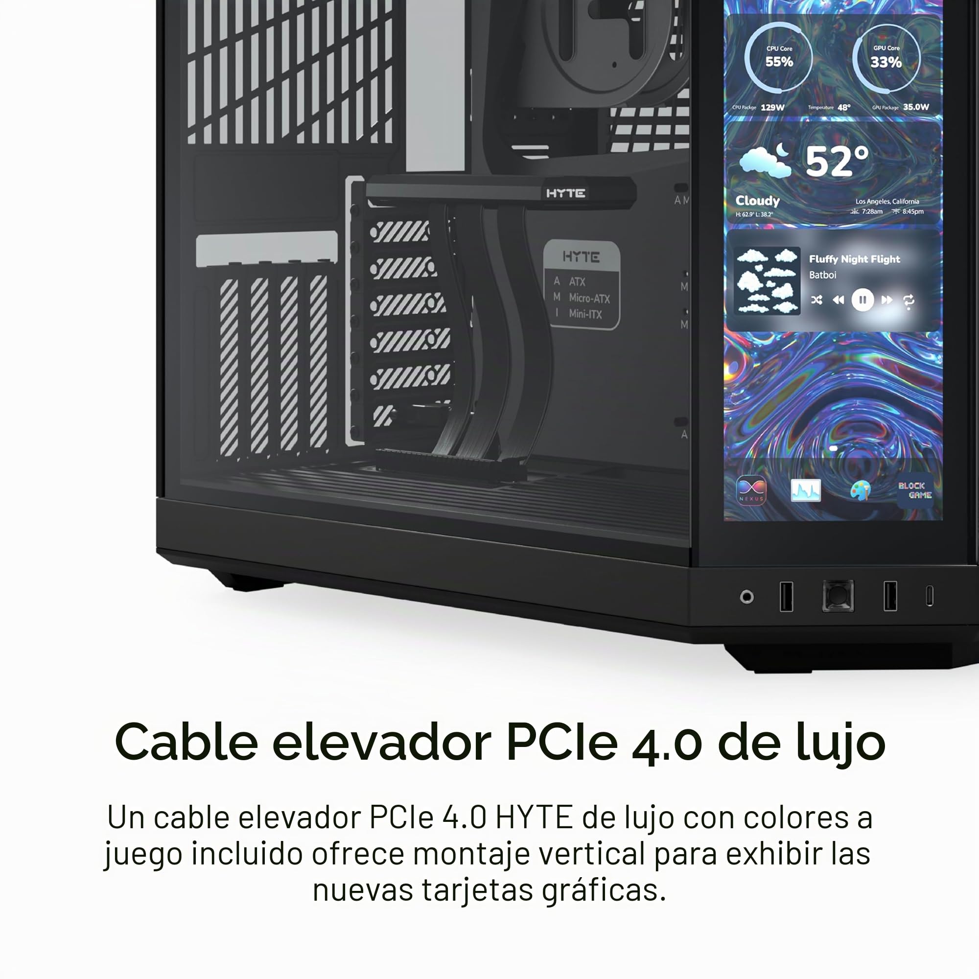 Hyte Y70 Touch Infinite Dual Chamber ATX Mid Tower - Funda estética Moderna con Pantalla táctil LCD de 2.5K integrada, Color Negro