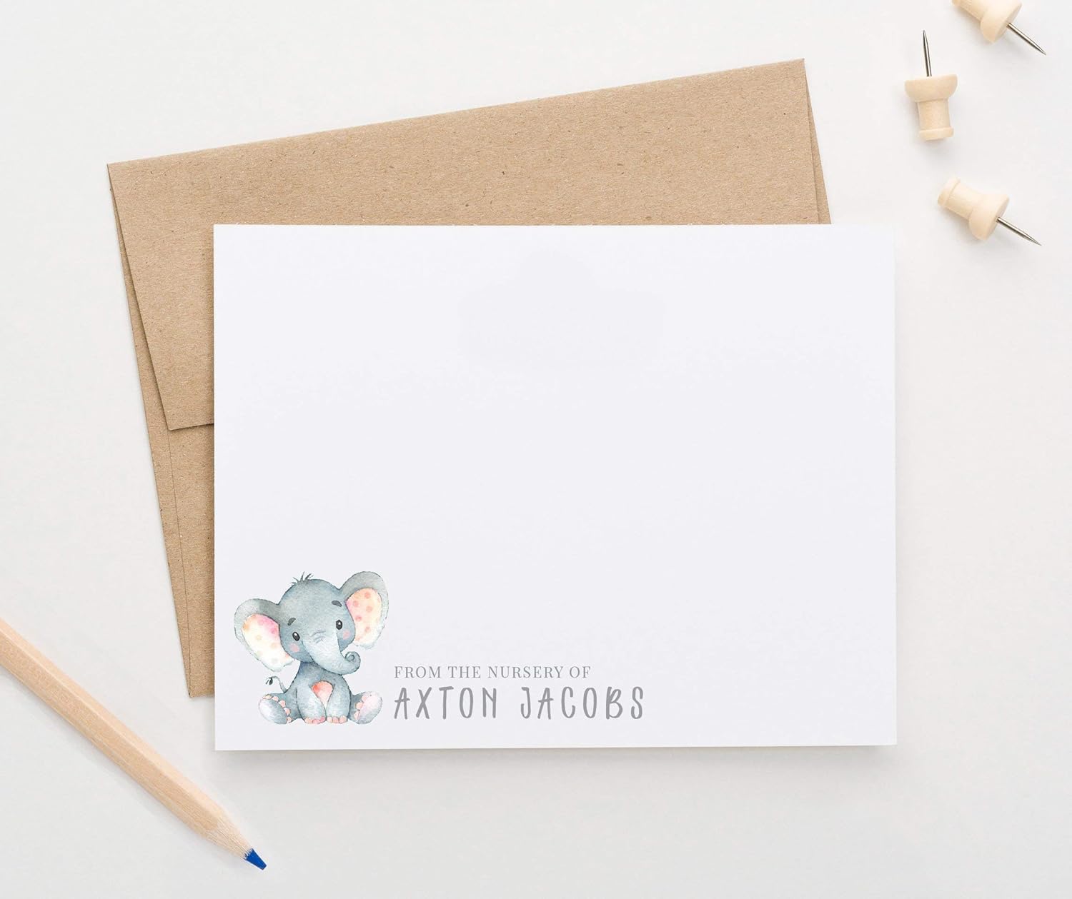 Modern Pink Paper Elephant Baby Thank you cards, Elephant Thank you cards Baby Shower Boy, Personalized baby shower thank you cards,Your Choice of Colors and Quantity