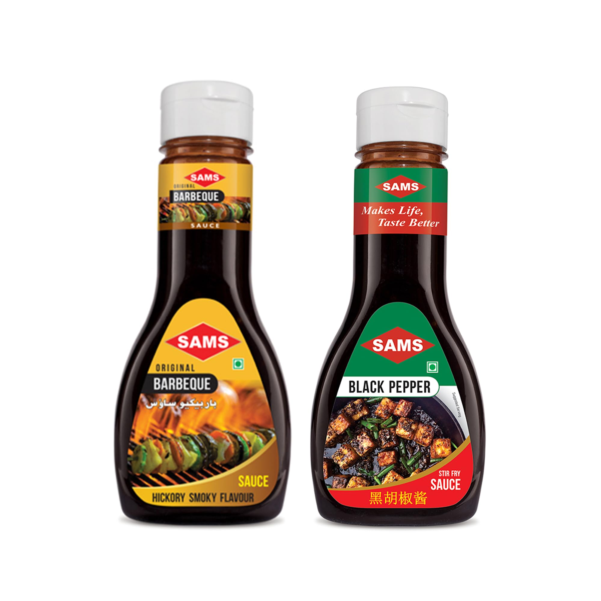 Sams Black Pepper Sauce 300g and Barbeque Sauce 325g Gourmet Sauces for Adding Taste and Flavour to Home Cooked Meals, Veg