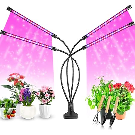 Pflanzenlampe LED, Pflanzenlicht, 40W Pflanzenleuchte, 4 Heads 80 LEDs Wachsen licht, Vollspektrum Wachstumslampe für Zimmerpflanzen mit Zeitschaltuhr, 3 Arten von Modus, 8 Arten von Helligkeit.