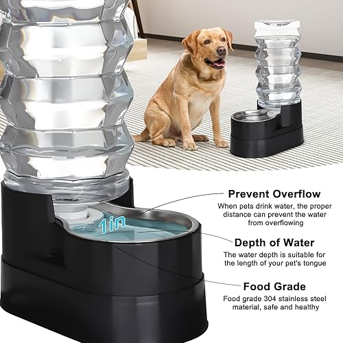 Miniatura 6 de RIZZARI Dispensador automático de agua para perros mejorado: comedero elevado grande de acero inoxidable negro de 9L por gravedad para mascotas