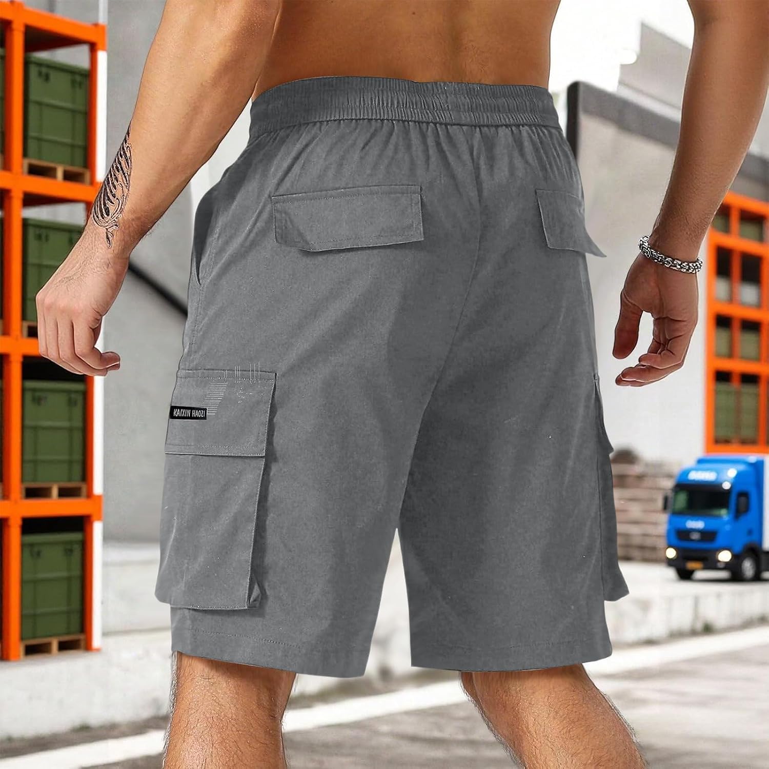 Men's Elastic Waist Cargo Shorts Casual Multi Pocket Drawstring Shorts for Daily & Outdoor Activities