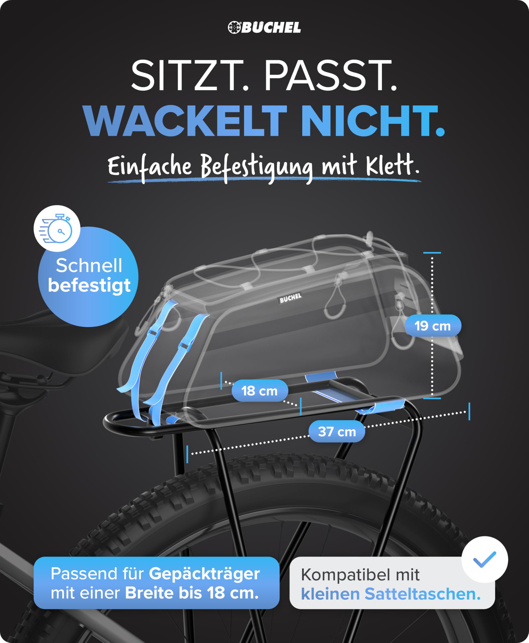 Büchel Alforja de bicicleta para portaequipajes, impermeable y reflectante, incluye cubierta para la lluvia, bolsa compacta para portaequipajes con espacio de almacenamiento para bicicletas eléctricas