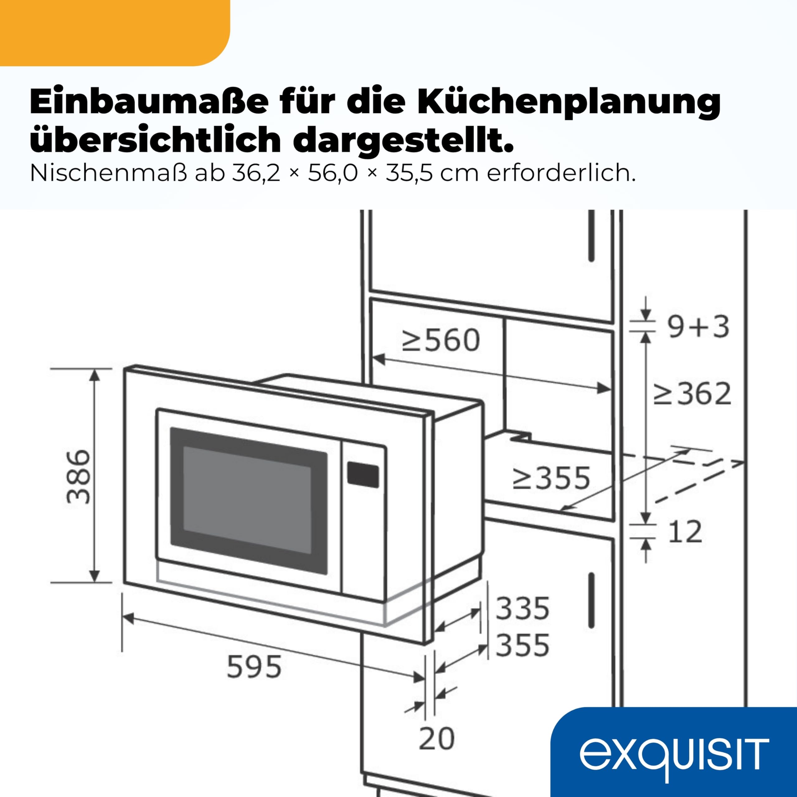Exquisit Einbaumikrowelle mit Grill, 25 l, 900 W, weiß | Kombination aus Mikrowelle und 1200-W-Grill – 8 Automatikprogramme, Kindersicherung, 9 Leistungsstufen