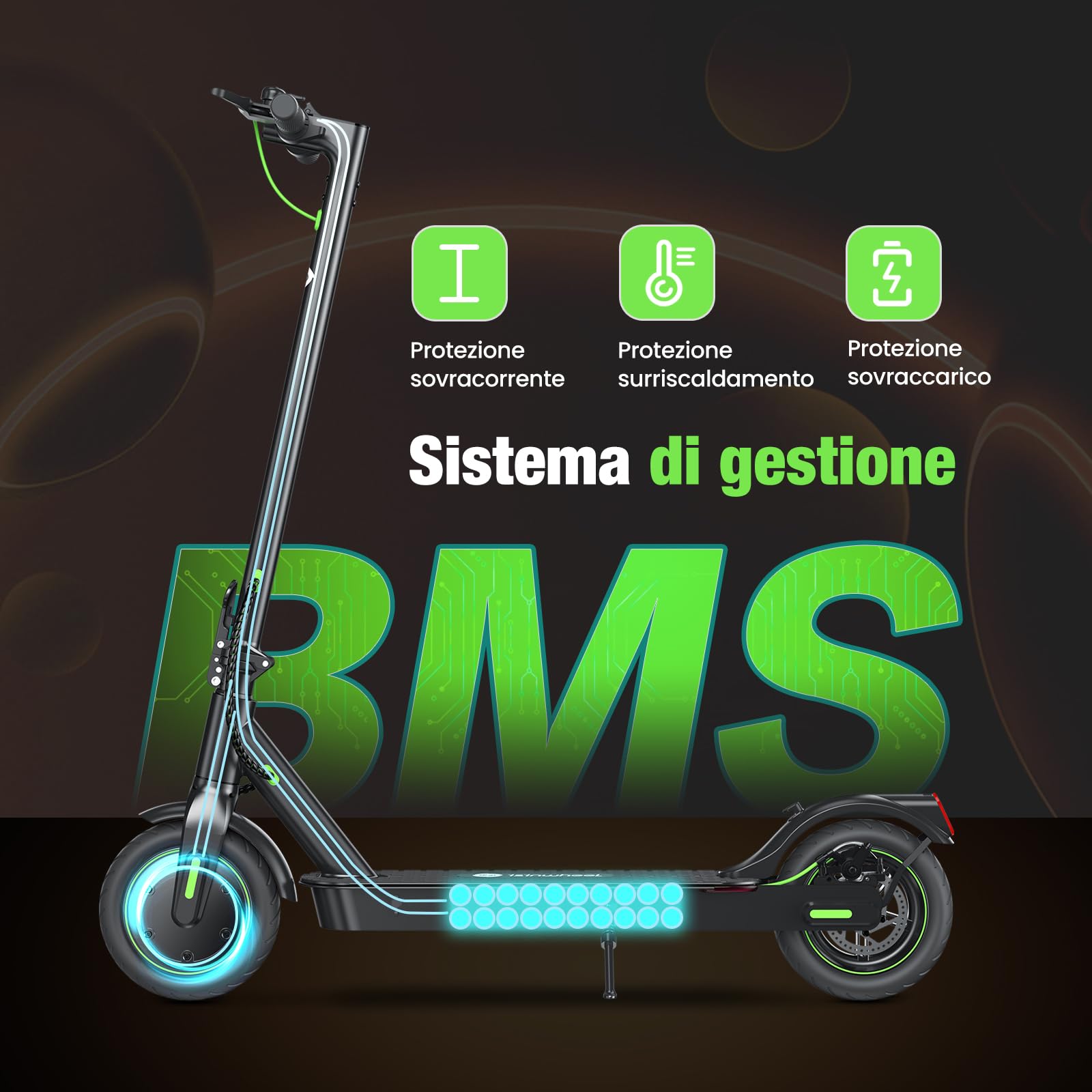 isinwheel S9Pro - Monopattino elettrico per adulti, autonomia 30 km, scooter elettrico 350 W, velocità 6/15/25 km/h, doppio freno, pneumatici da 8,5 pollici infrangibili, sospensione integrata