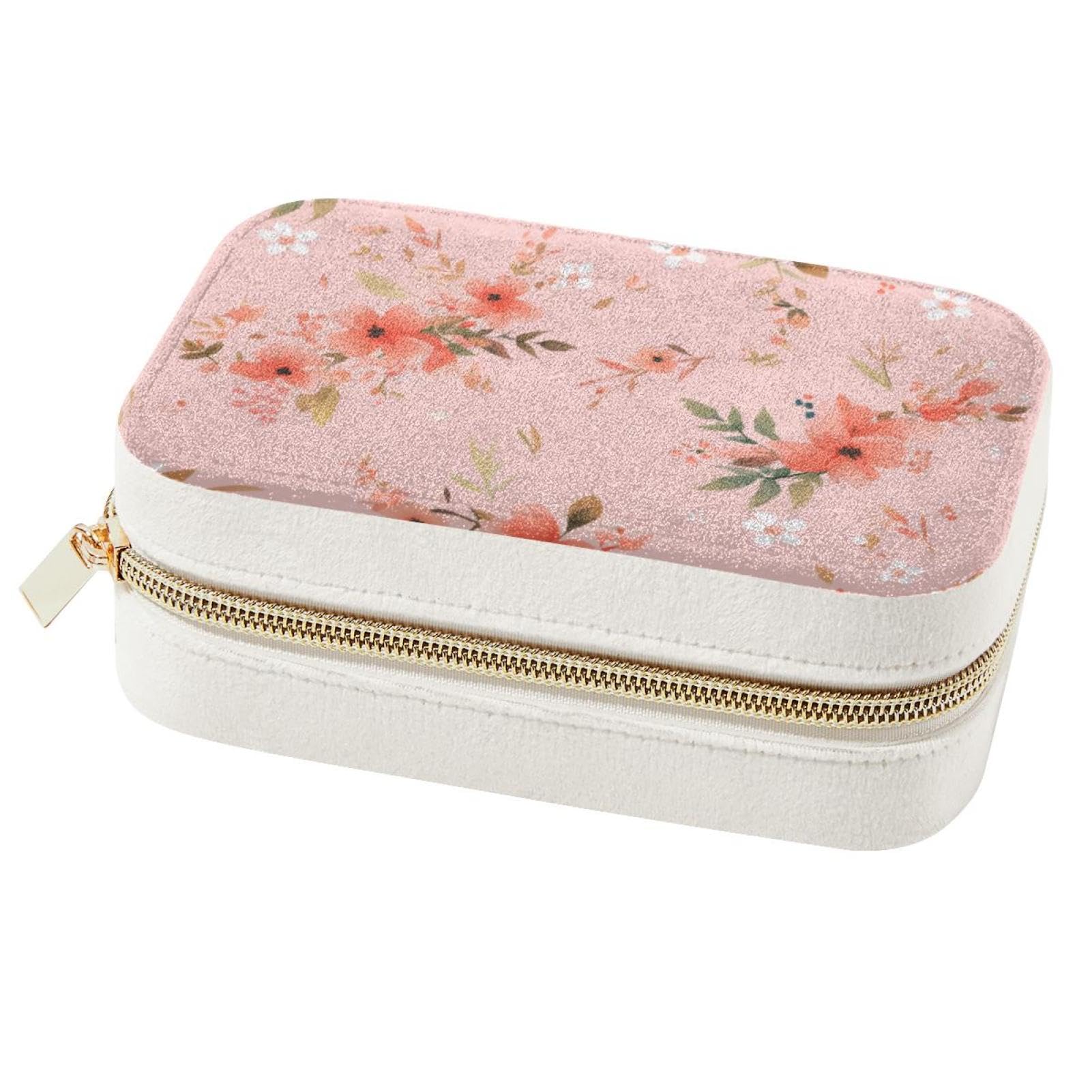 Boîte à bijoux double couche rose à motif floral pour l'organisation