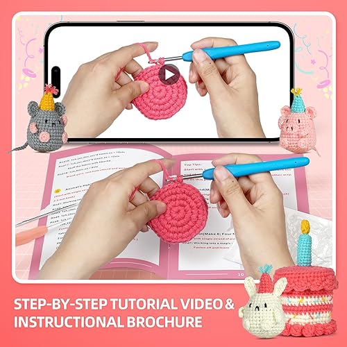 Miniatura 9 de mehorkook Kit de ganchillo para principiantes, tutoriales en video paso a paso, ideal para adultos y niños, proyectos de animales de ganchillo