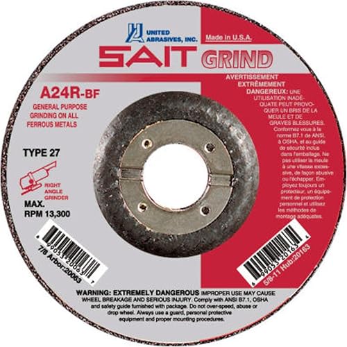 Miniatura 13 de United Abrasives -SAIT 20086 A24R Muela abrasiva de uso general/larga vida útil (tipo 27/centro deprimido) 7" x 1/4" x 5/8-11", paquete de 10
