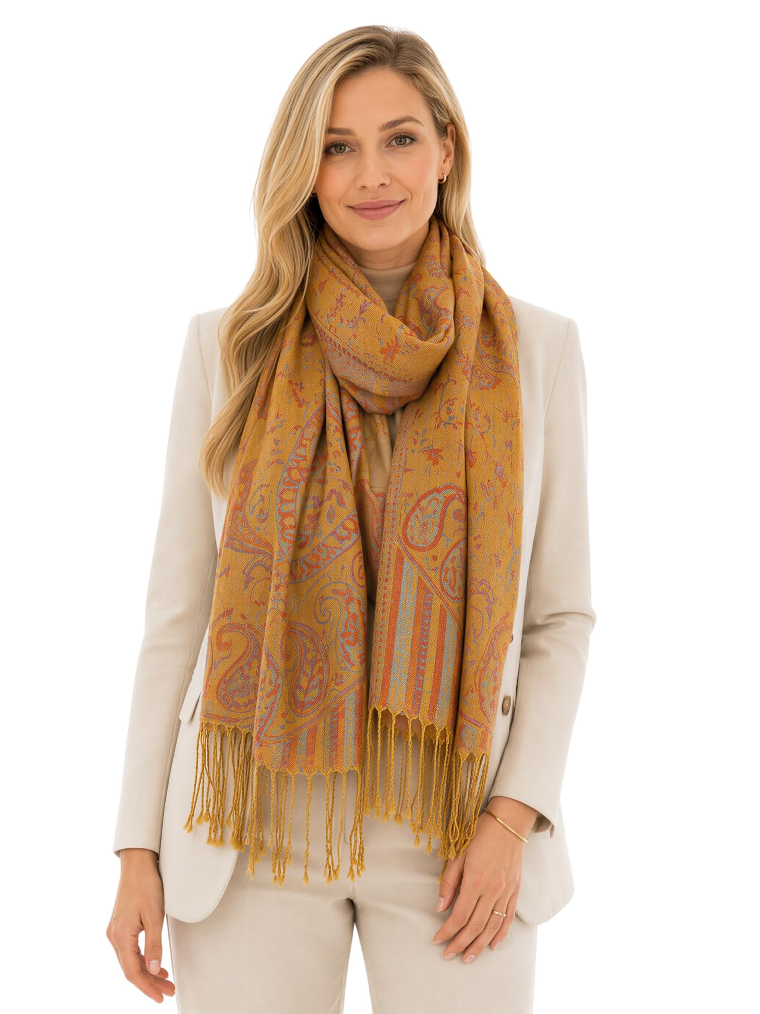 Women Pashmina Scarf Shawl Wrap - Large Long Paisley Floral Rainbow Ladies Scarves, Wearable Blanket Scarf, Womens Winter Scarfs, Indian Shawl Wedding Evening Stole, Head Scarf (Yellow)