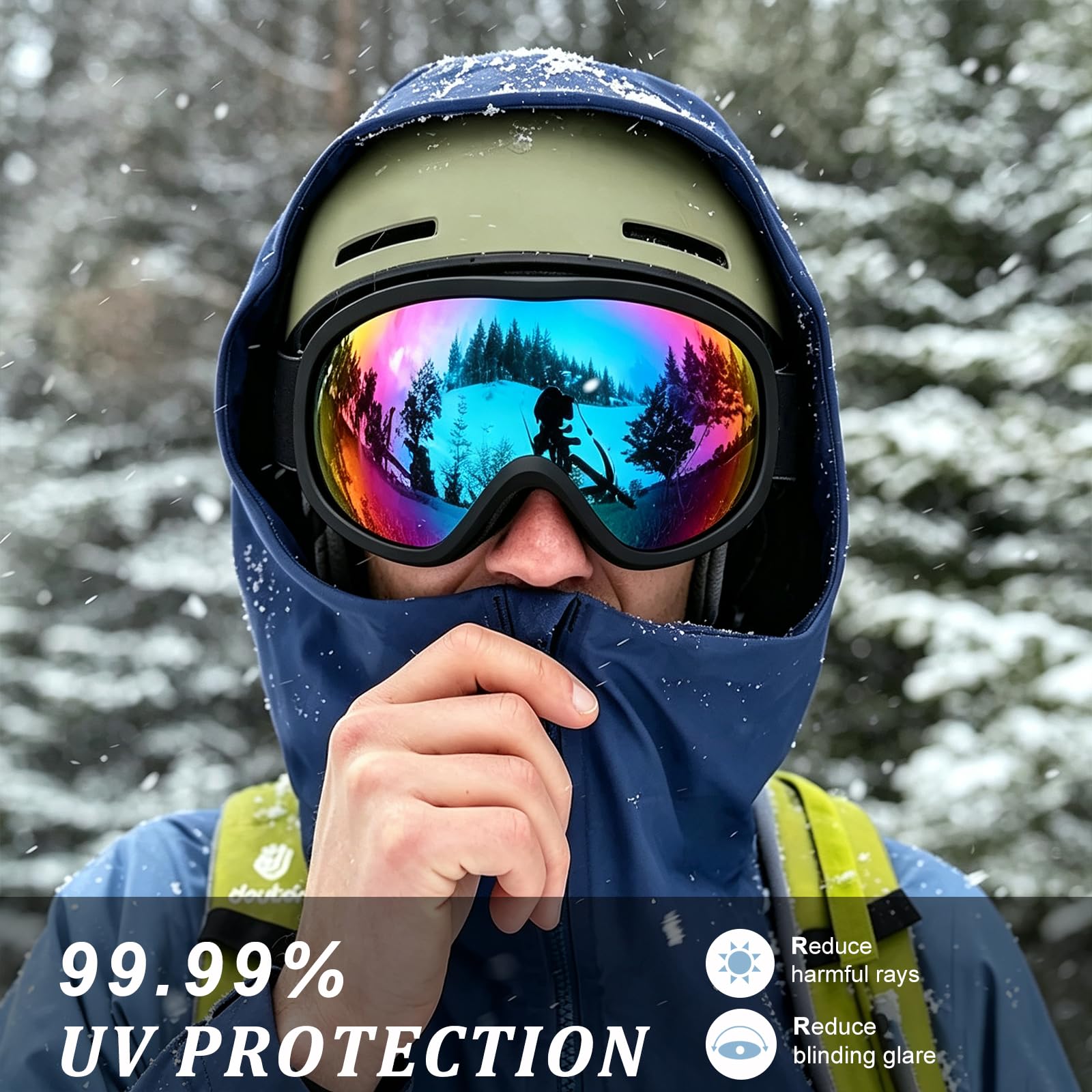 AVV OTG Occhiali da sci per uomo e donna con lenti anti-appannamento a doppio strato, UV400 Snow Goggle per snowboard motoslitta, pattinaggio