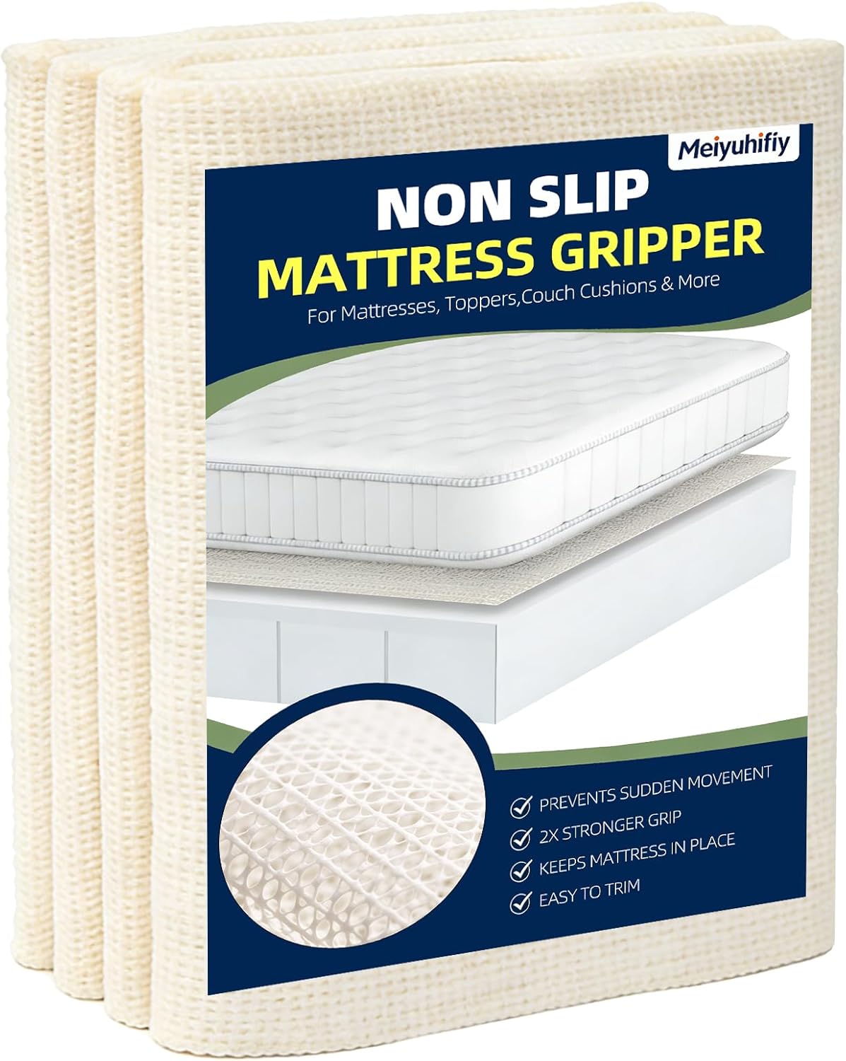 Non Slip Mattress Gripper, Anti-Slip Pad Prevents Mattress Sliding & Holds Bed in Place, Easy Trim Gripper Pads for Sofa, Couch, Chair Cushions, Stops Mattress Topper from Slipping (King(70" x 78"))