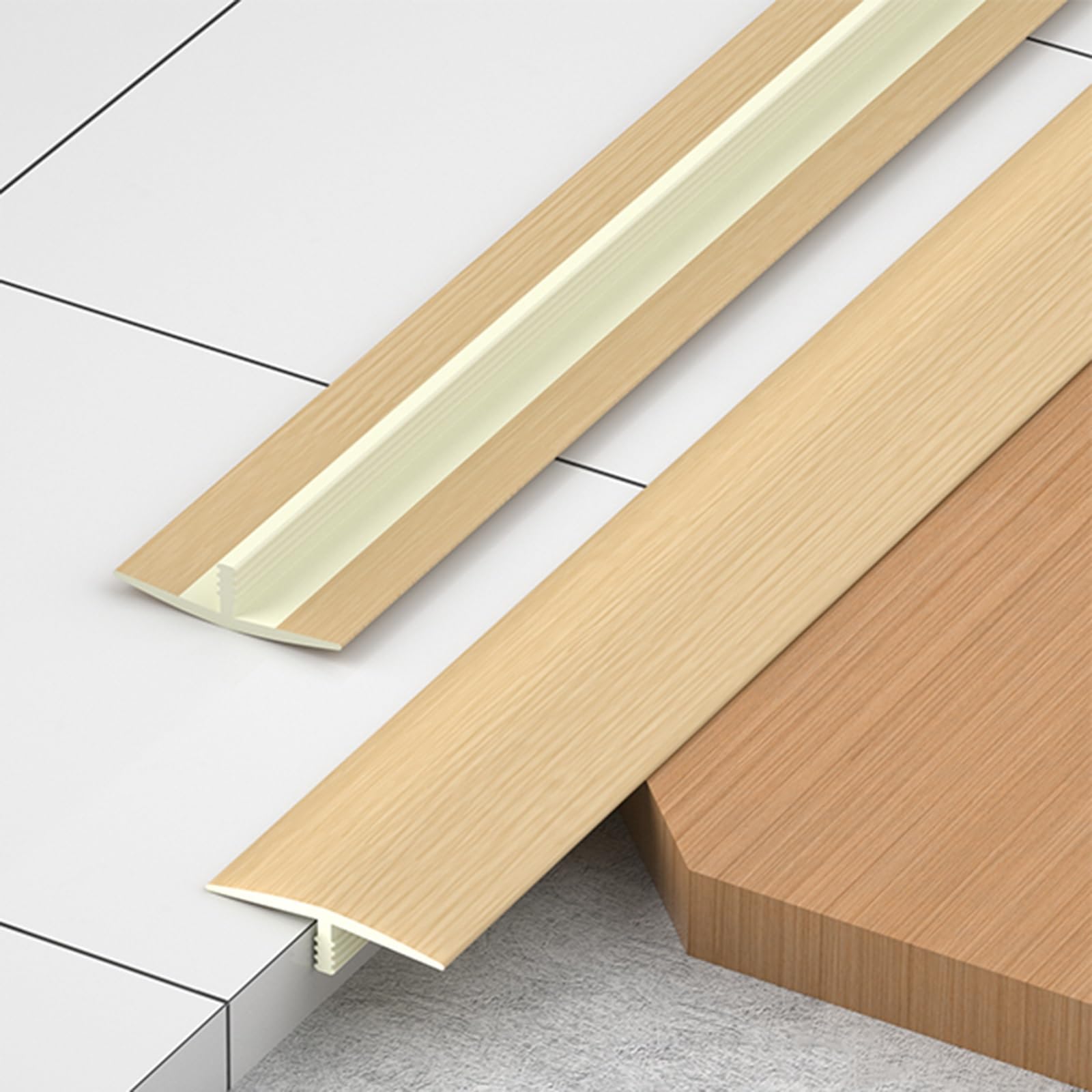 VQWQV T Molding Floor Transition Strip PVC Wood Grain Finish Edge Strip For Joining Floor Gaps And Doorway Transitions(Khaki,90 * 3.6 * 0.8cm)