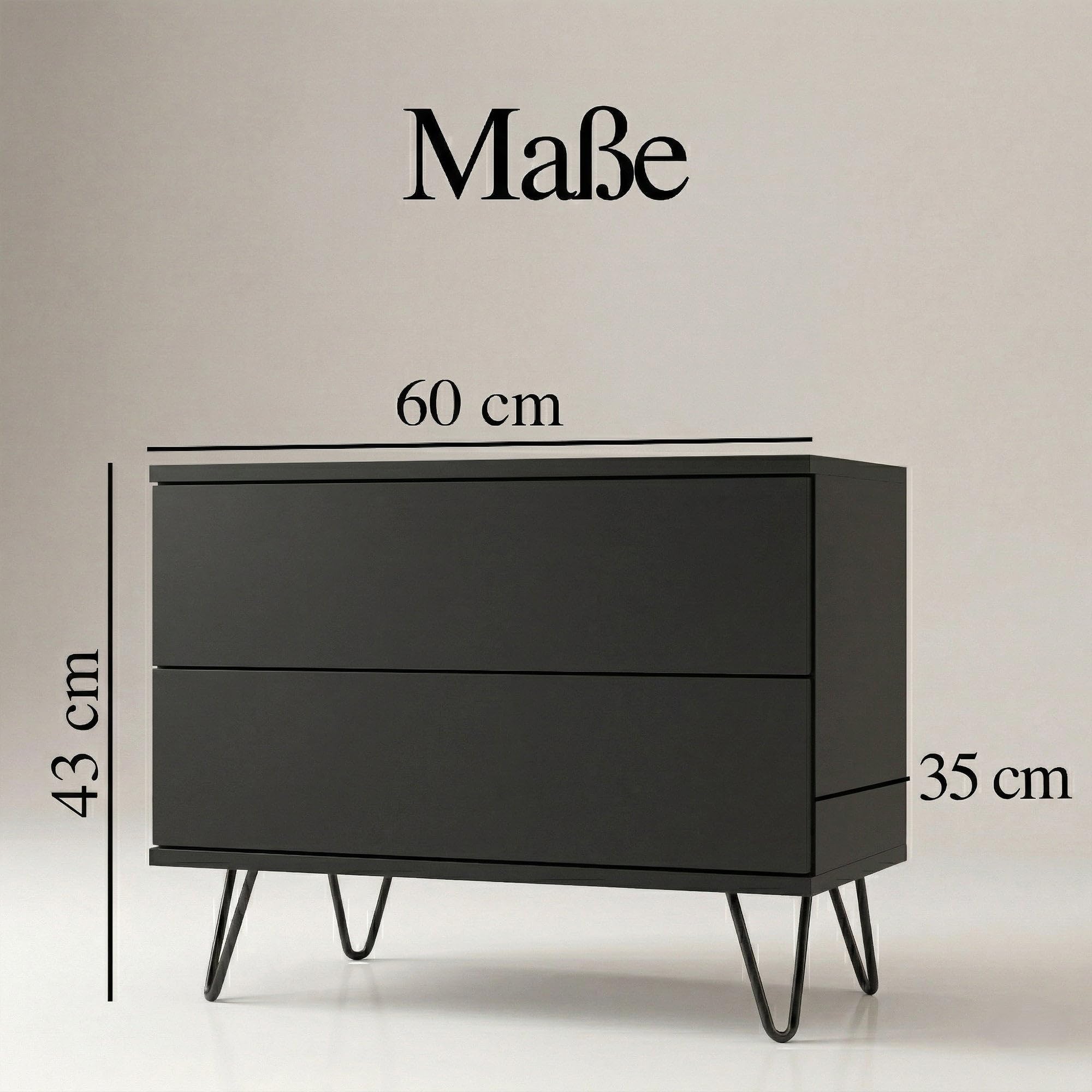 Nachtschrank Aura, Moderner Nachttisch mit Push-to-Open, Made in Germany, optional hängend Beistelltisch, Schlafzimmer, Schwarz matt (60 x 43 x 35 cm)