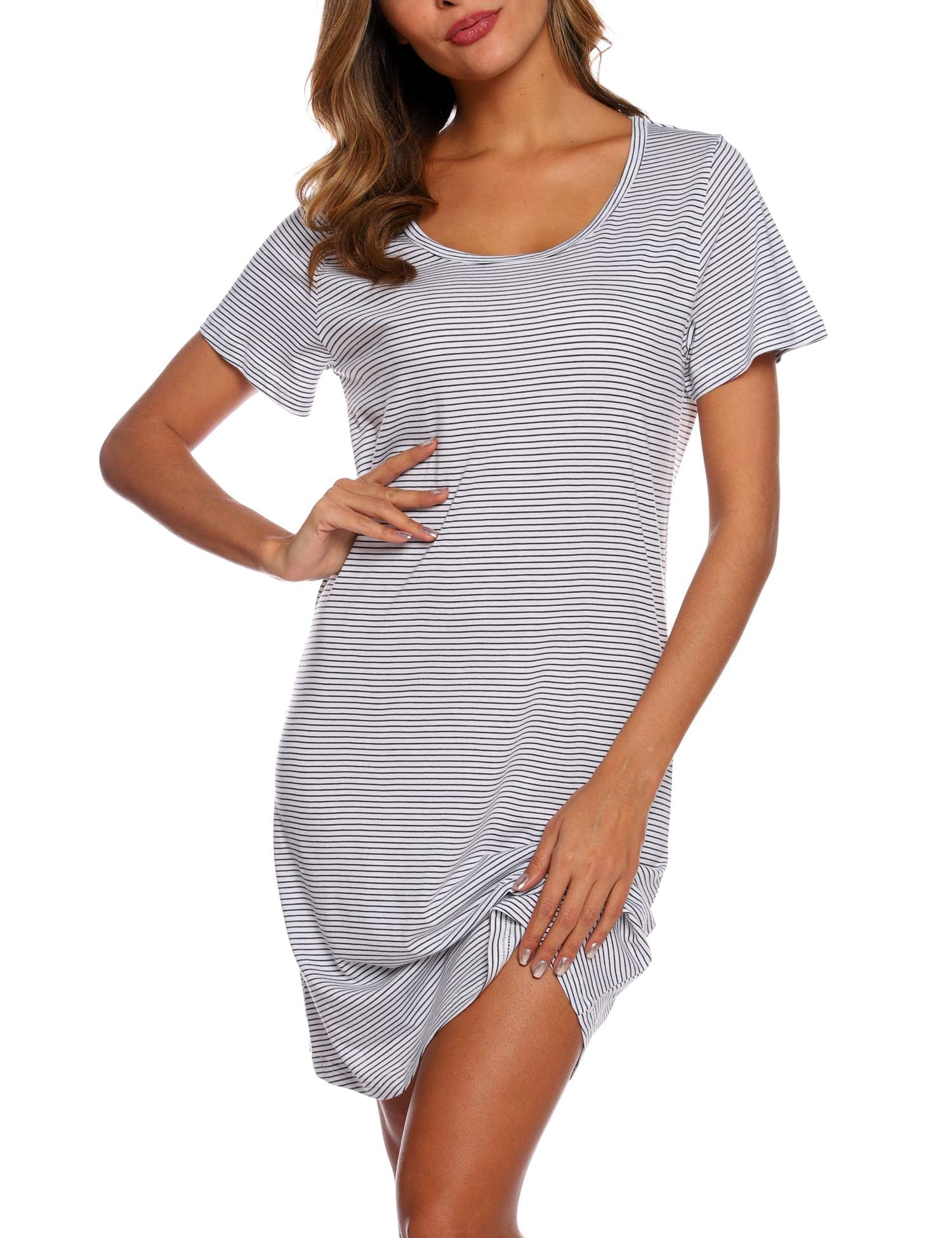 ENJOYNIGHT Womens Nightgowns Cotton Sleepwear Plus Size Sleep Shirt Short Sleeve Nightshirt Print Sleepshirt