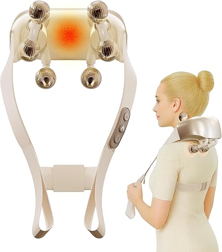 Shiatsu Masajeador de cuello y hombros con calor, masajeador inalámbrico de espalda y cuello, almohada de masaje de tejido profundo 4D Upgarded para