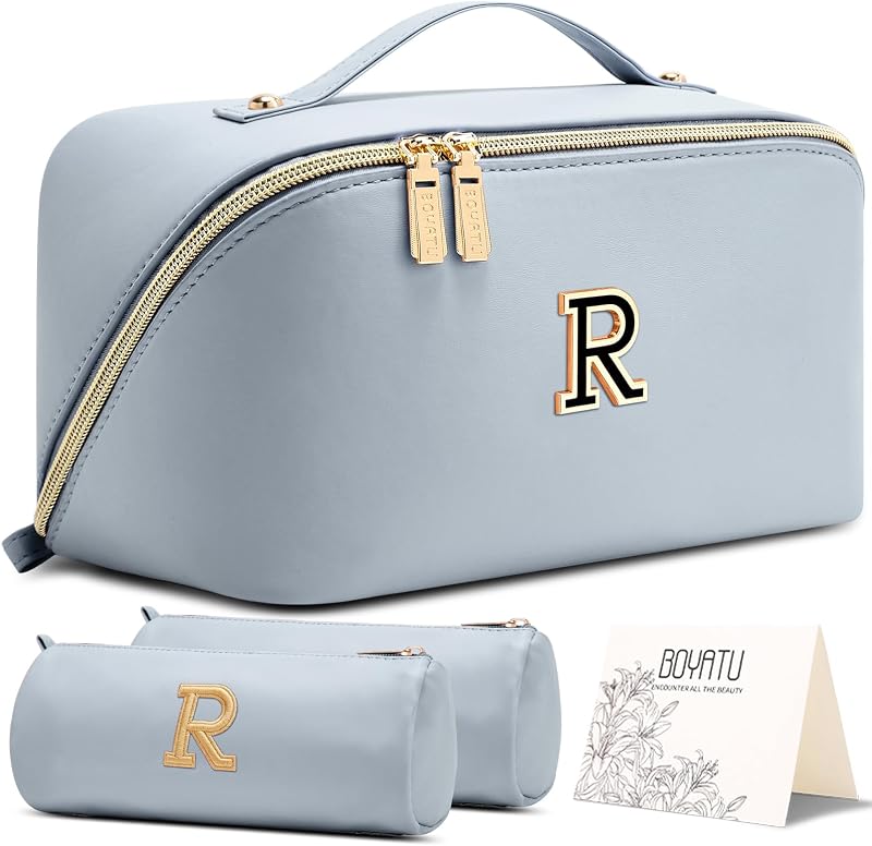 Necessaire de maquiagem BOYATU com letra personalizada, conjunto com 3 peças