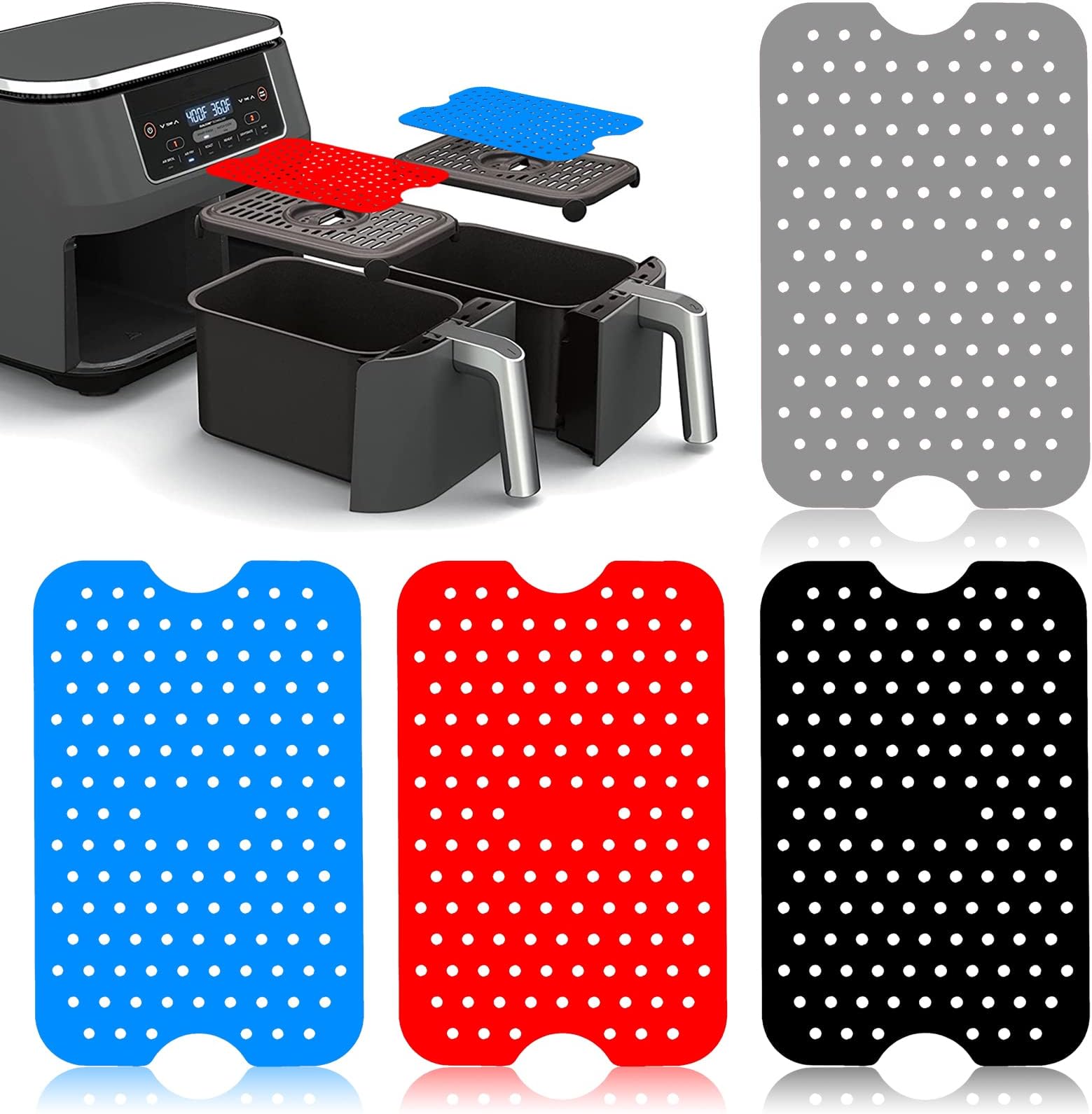 4 Pack Tower Air Fryer Accessories SPOKKI 5.1 x7.87'Air Fryer Silicone Liners Reusable Double Basket Air Fryer Liners Hot Pads for Multifunction Kitchen Accessories