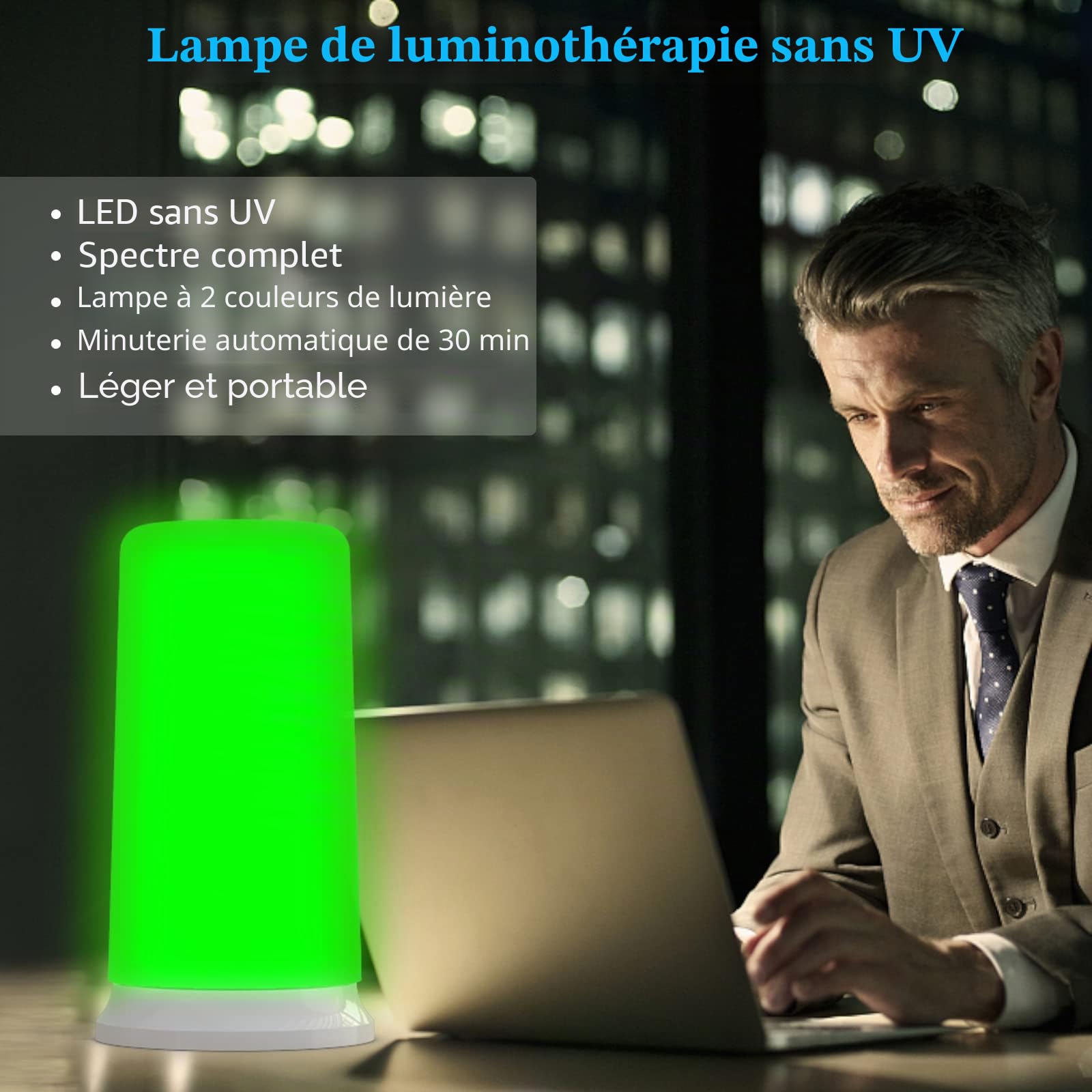 iKeener Lampe thérapie lumière verte et blanche,soulagement l'anxiété,migraines,maux tête,l'insomnie,sensibilité lumière,LED vertes bande étroite.Blanc chaud doux.Capteur tactile.Luminosité réglable