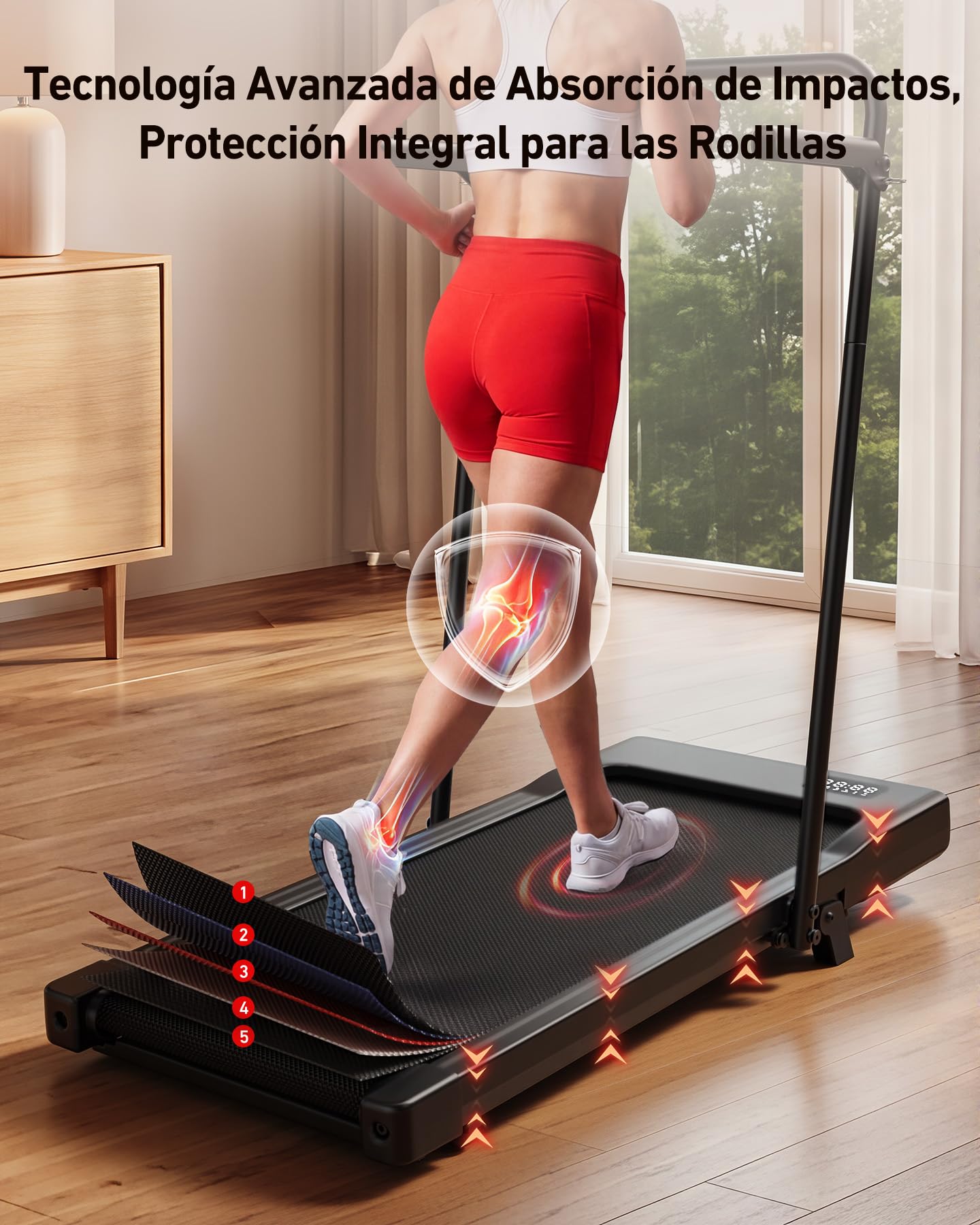 Superun Cinta de Correr con Inclinación, Velocidad 1-12 km/h, Motor 2,5-3 CV, Carga máxima 136 kg, Apta para Apartamentos, con App