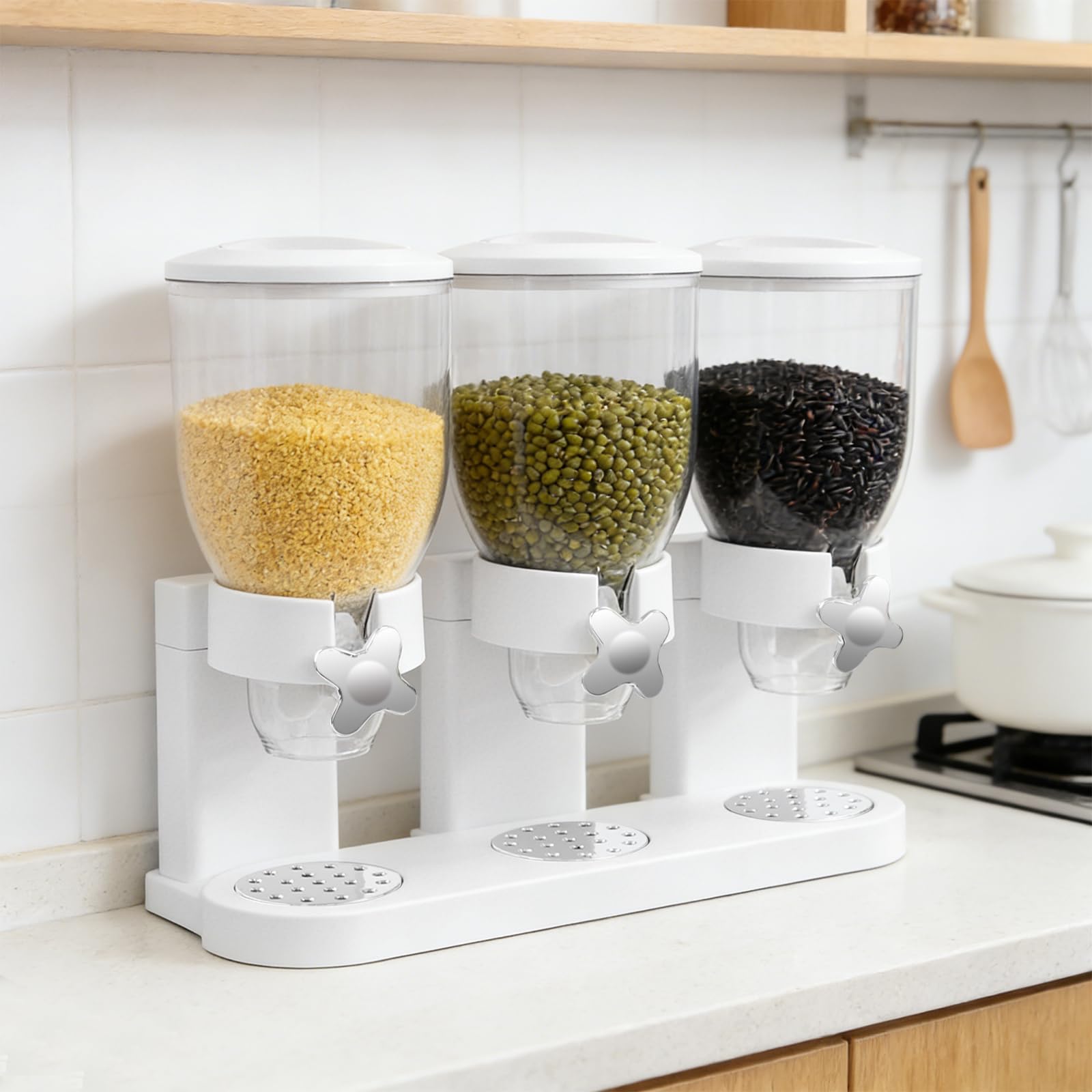 3 dispenser tripli da 2 l per cereali, riso e cereali, piano da tavolo