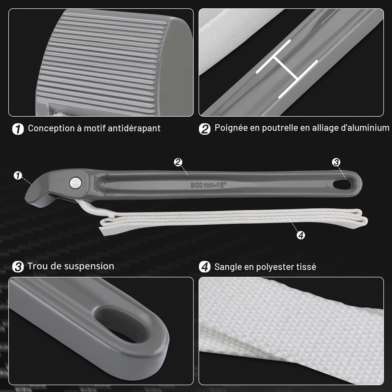 DURATECH 300mm Clé à Sangle, Ouvreur de Courroie de Filtre à Huile Clé à Tube Multifonctionnelle avec Courroie en Nylon Réglable pour Filtre à Huile, Pommeaux de Douche, Joints de Colle