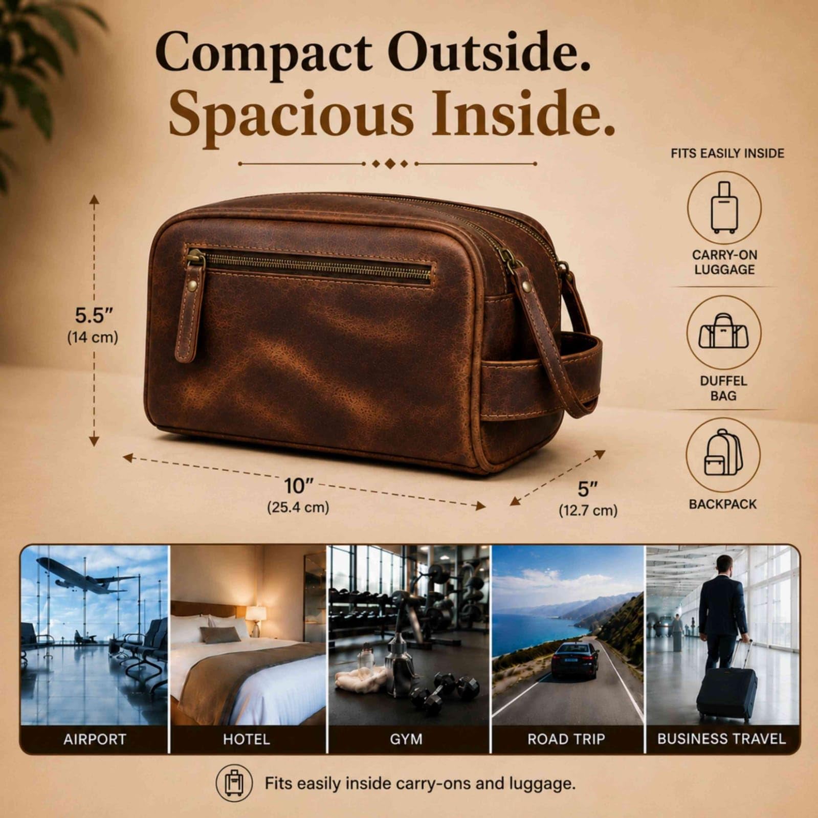 warreplica Beauty case da viaggio in pelle per uomini e donne, custodia organizzata per toelettatura e cosmetici con scomparti multipli, Espresso, Beauty case da viaggio