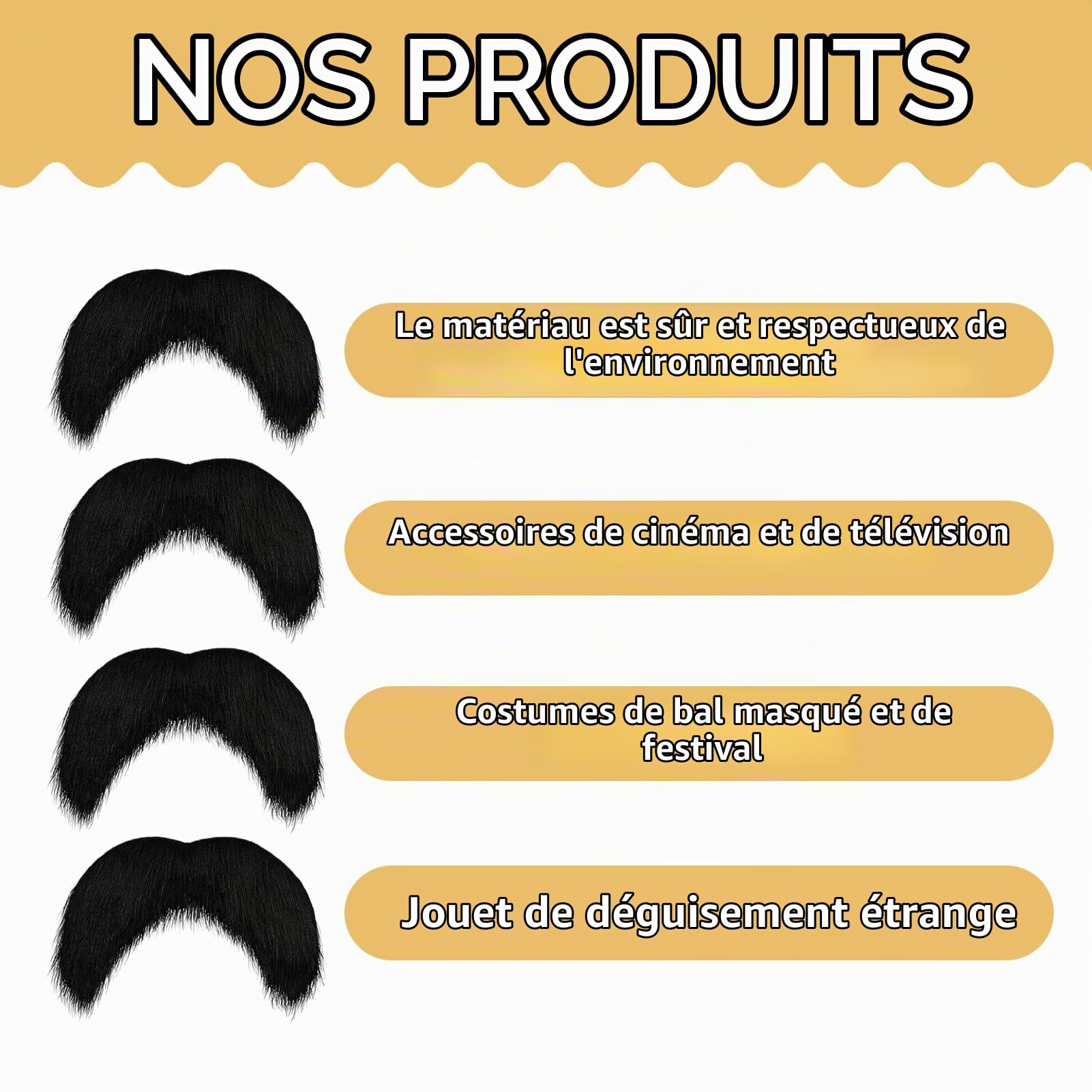 Moustache Autocollante Fausse Barbe Noir Lot De 4 pour Deguisement Homme Cosplay Maquillage Halloween Soirée Déguisée Accessoires Festifs Rôle Ancien Adulte