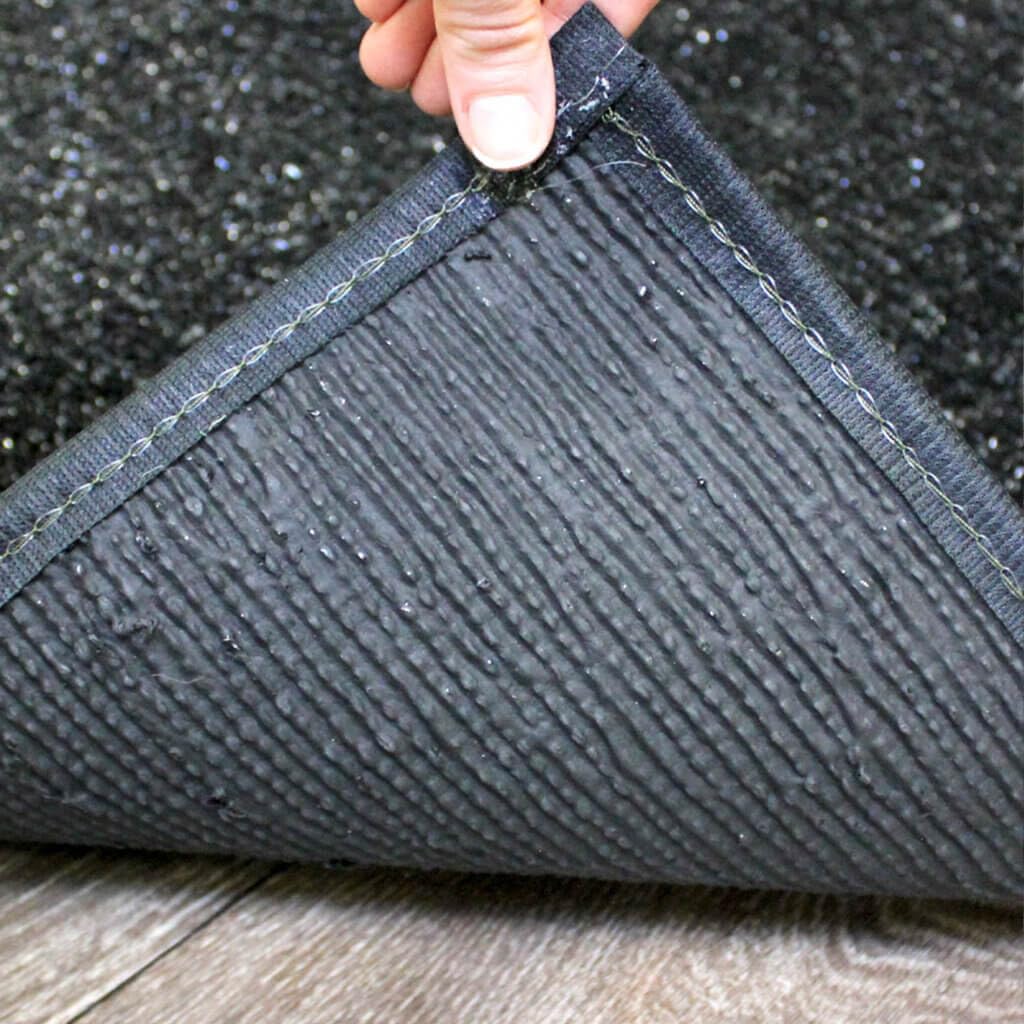 KOECKRITZ Outdoor Artificial Grass Turf Area Rugs | Black Fake Floor Grass Carpet for Garage, Work Space, Patio, Deck, Pool Area | Non Slip Deck Mat for Home and Commercial Use - 5'x5'