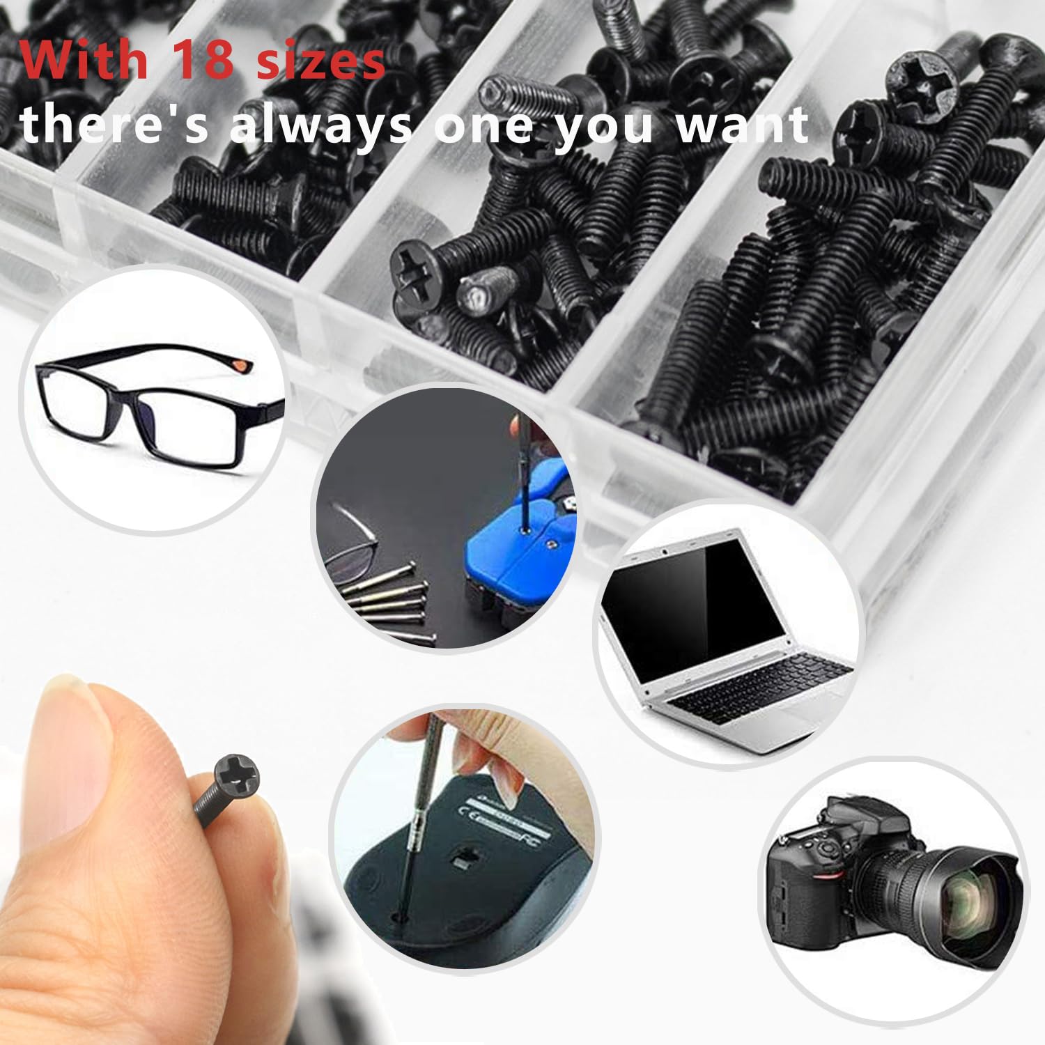 Bikasun 1000 Pcs Small Screws Assortment Kit, M1.2 M1.4 M2 Tiny Micro Screws Set, Watch Glasses Computer Replacement Screws - Image 3