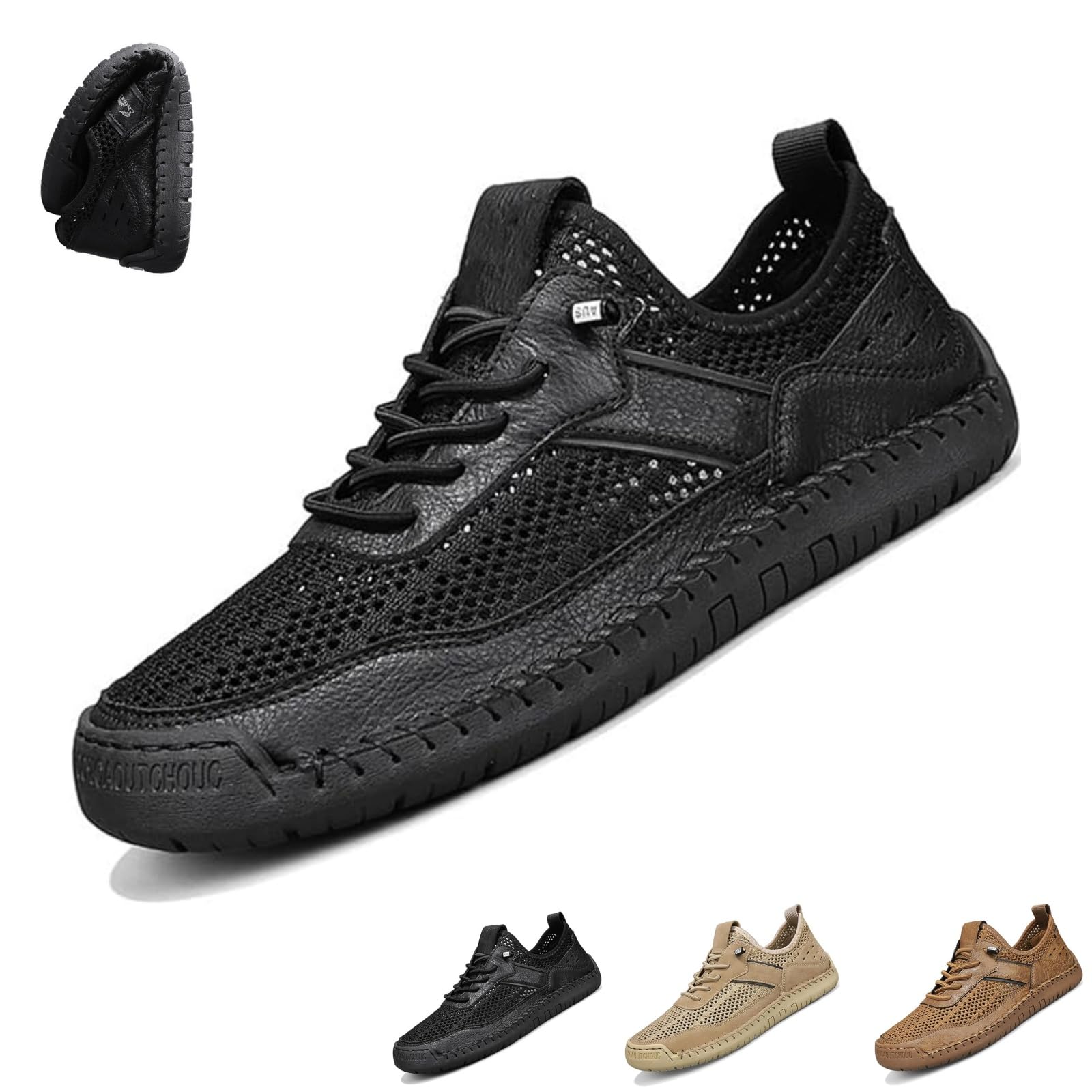 Handgefertigte Herren-Wanderschuhe aus atmungsaktivem Netzstoff | Bequeme, weiche Sohle, zum Reinschlüpfen, lässig, leicht, rutschfest, Fahrschuhe für Wandern, Reisen, Alltag